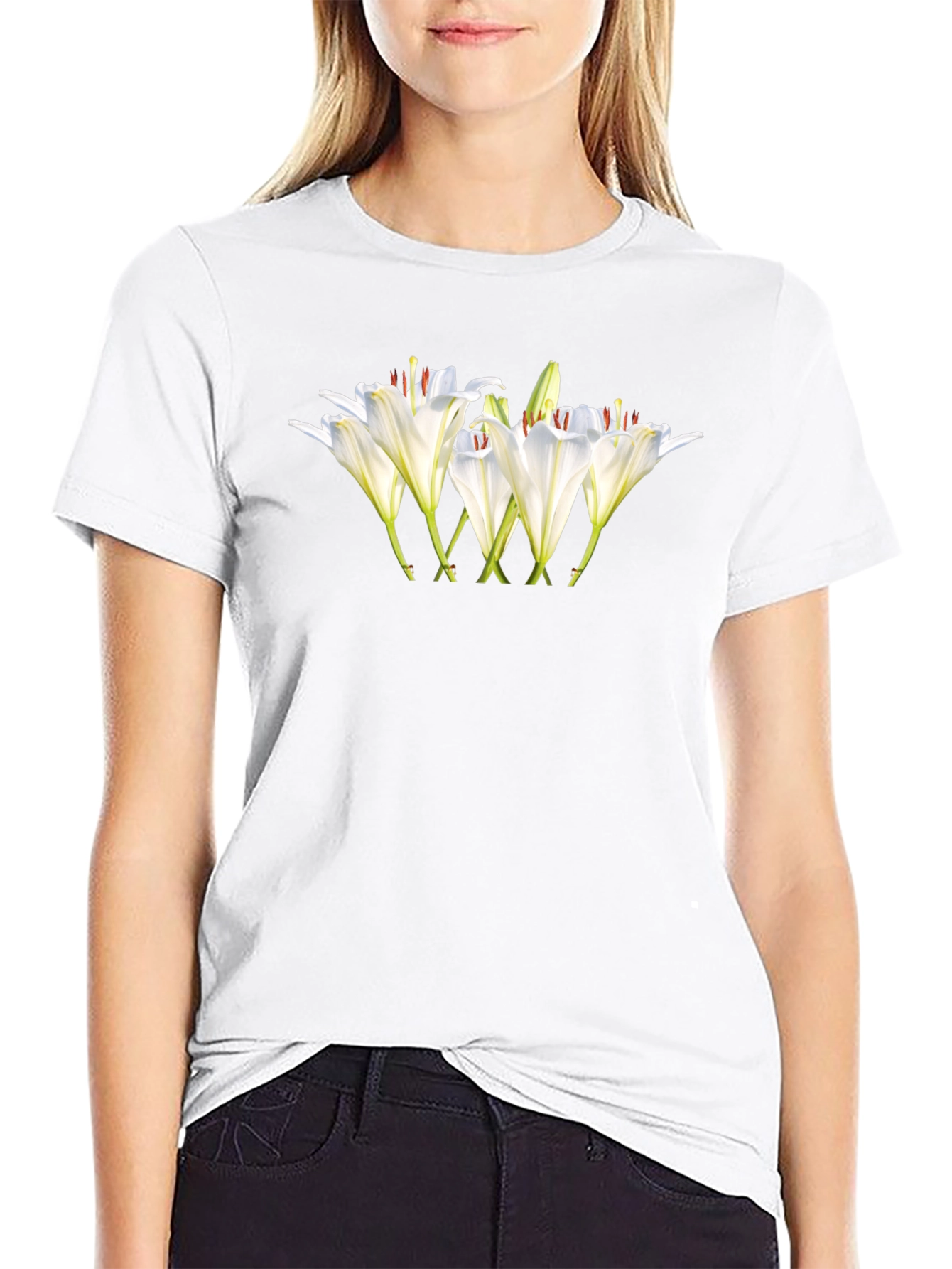 Floral Lily Graphic Black T-Shirt