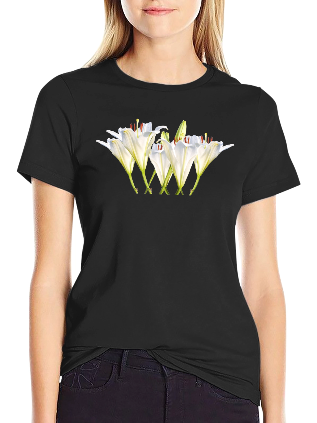 Floral Lily Graphic Black T-Shirt