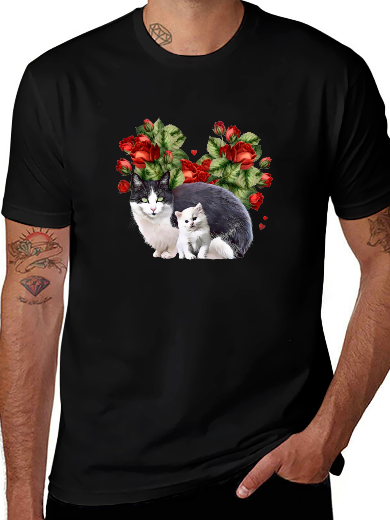 Cat & Kitten Rose Heart T-Shirt