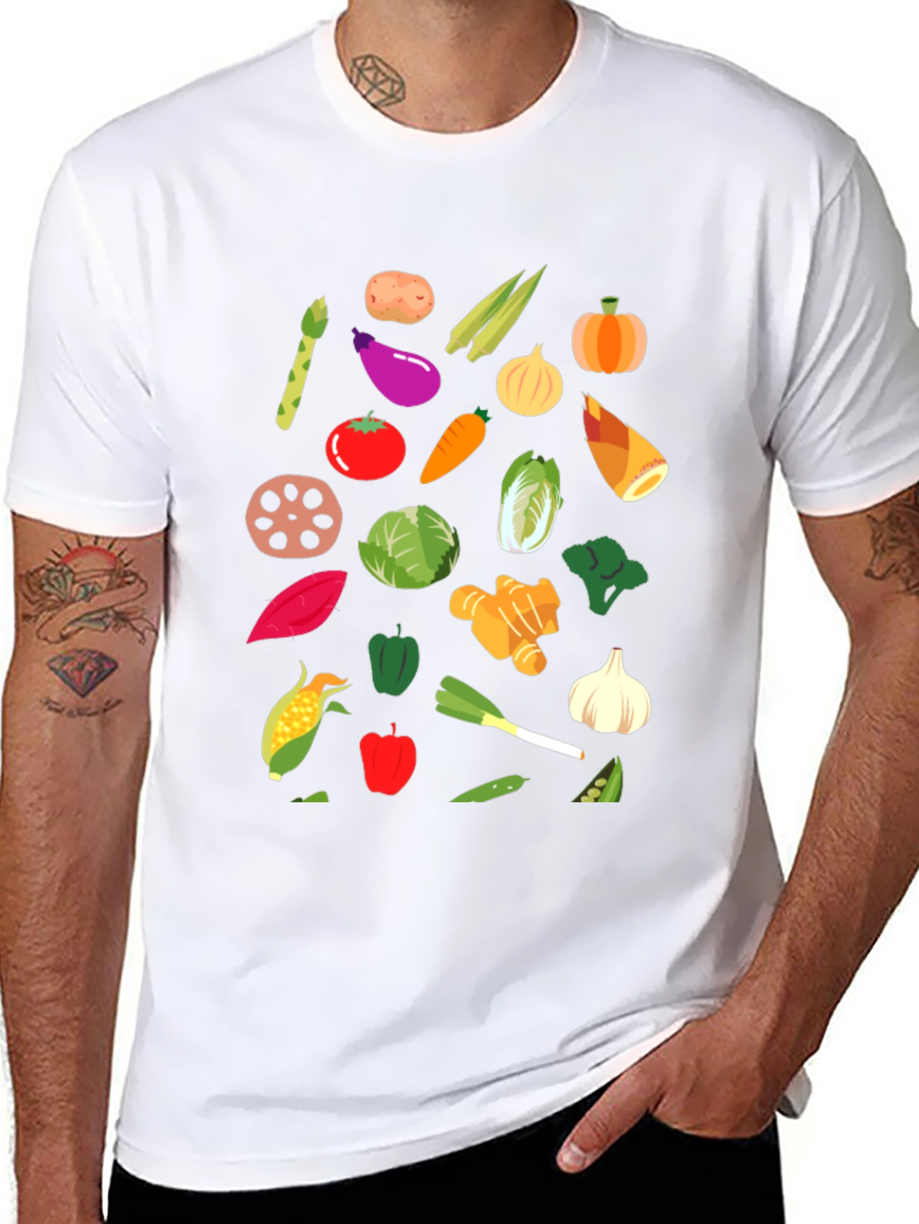 Vegetable Print Crew Neck T-Shirt