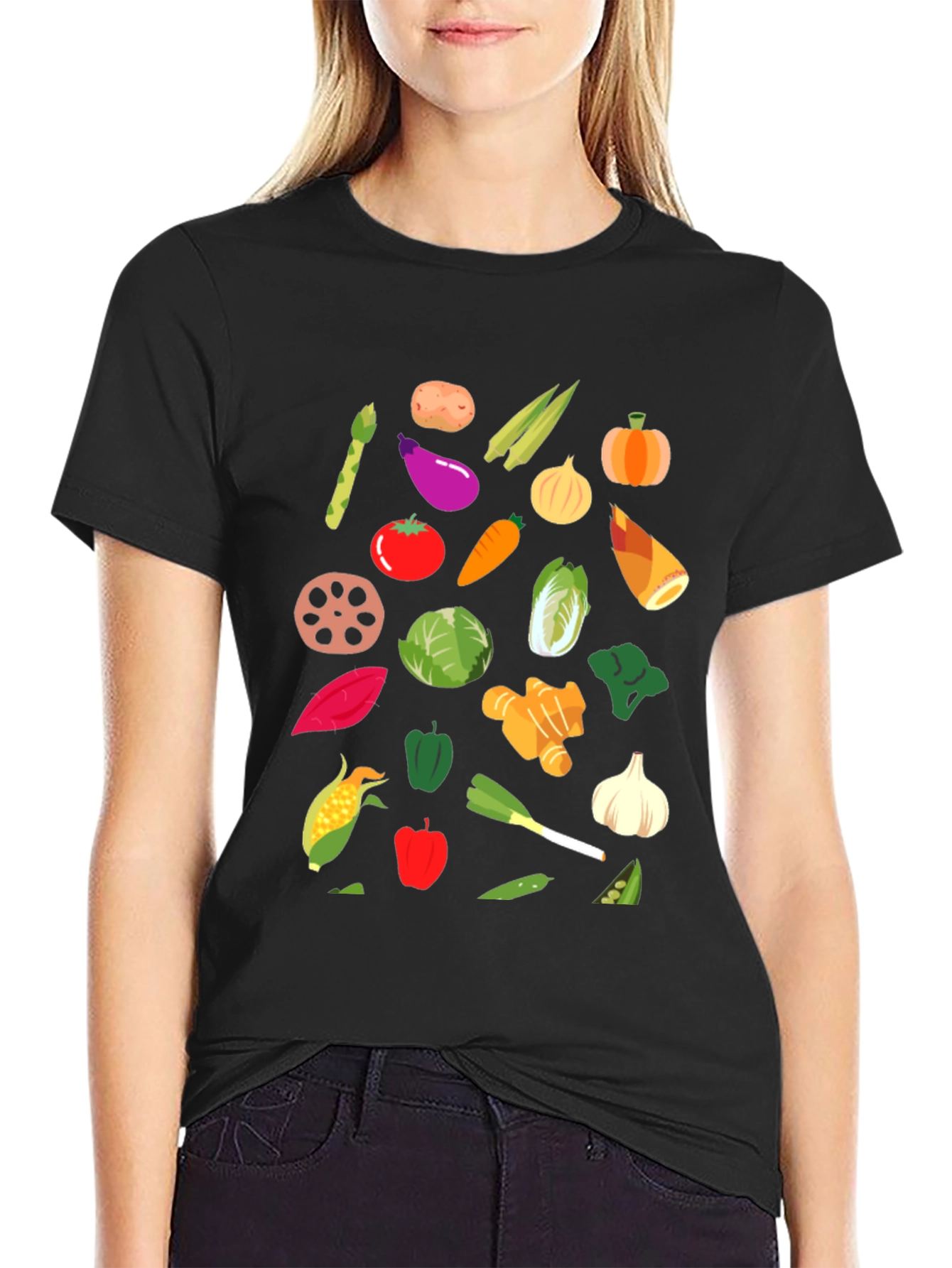 Vegetable Print Crew Neck T-Shirt
