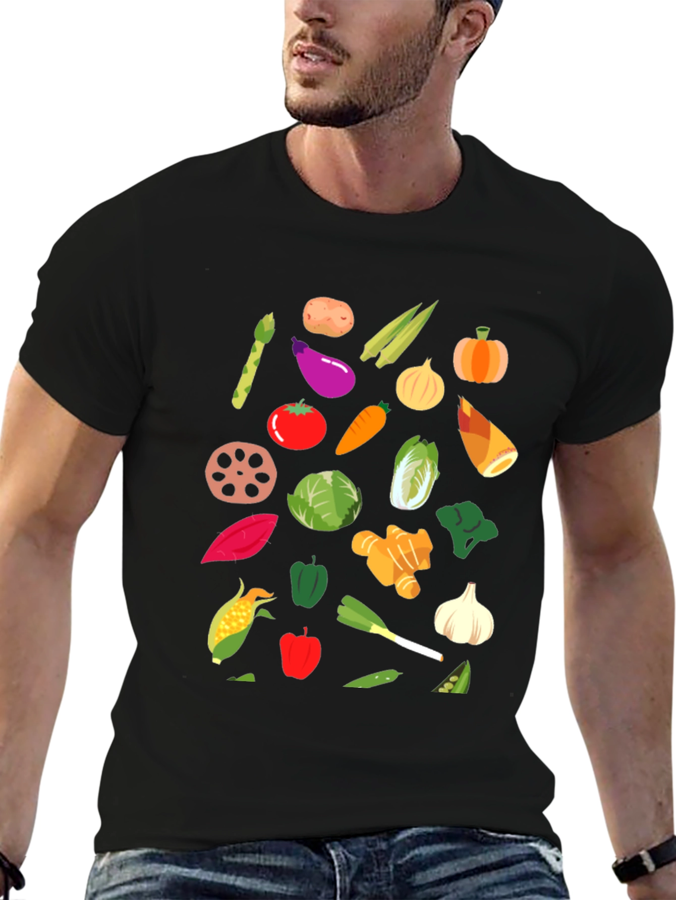 Vegetable Print Crew Neck T-Shirt