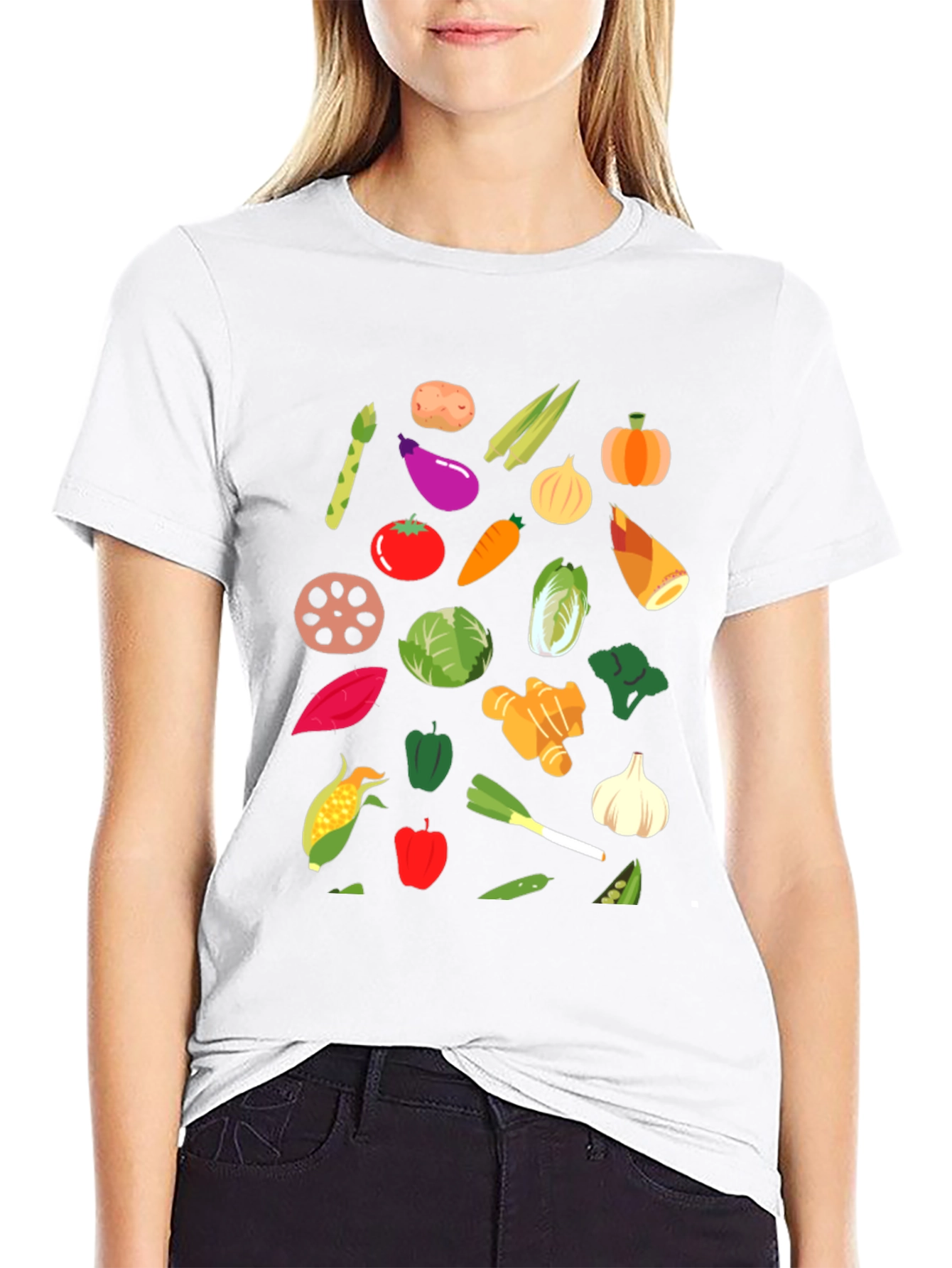 Vegetable Print Crew Neck T-Shirt