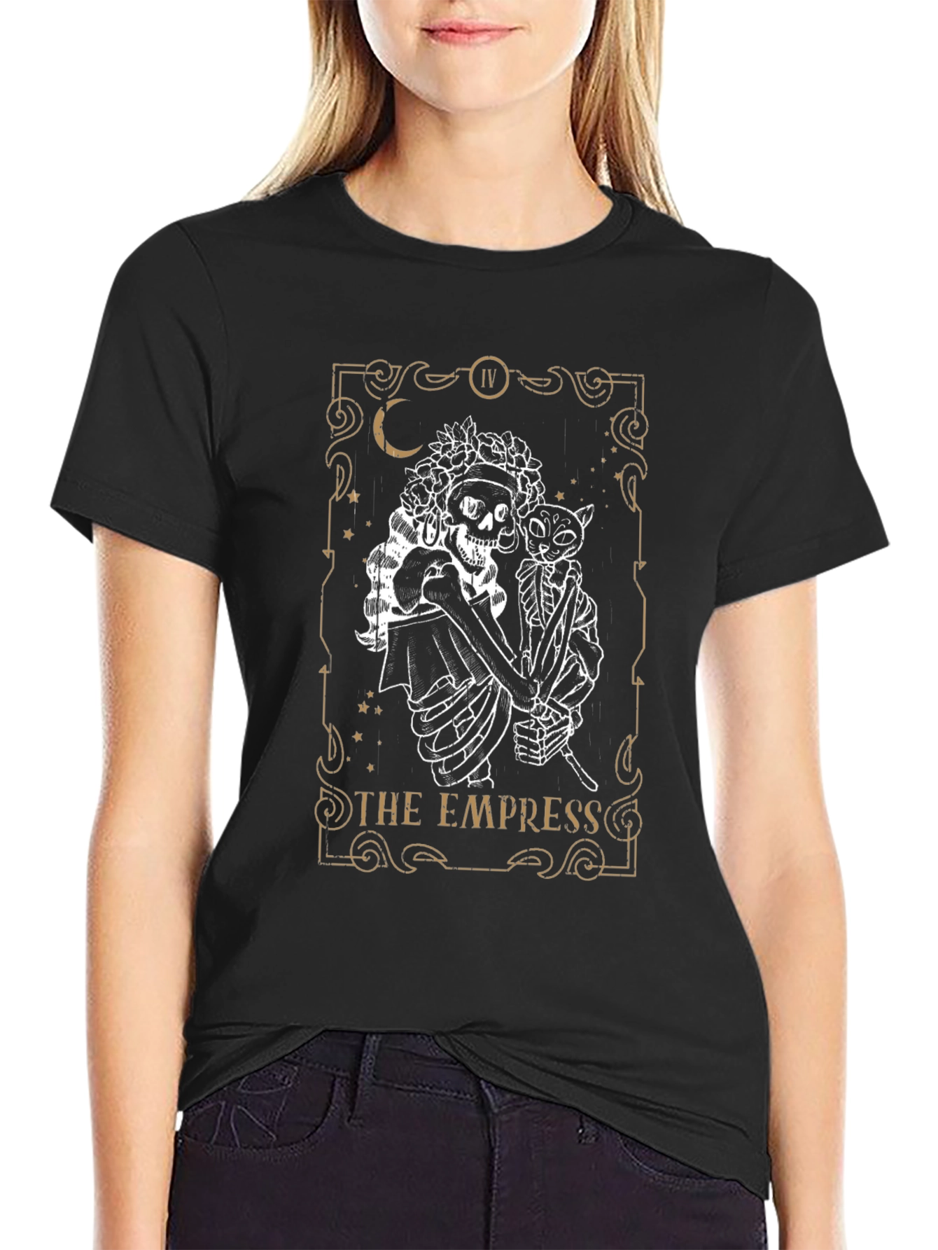 The Empress Tarot Skeleton Cat Graphic T-Shirt