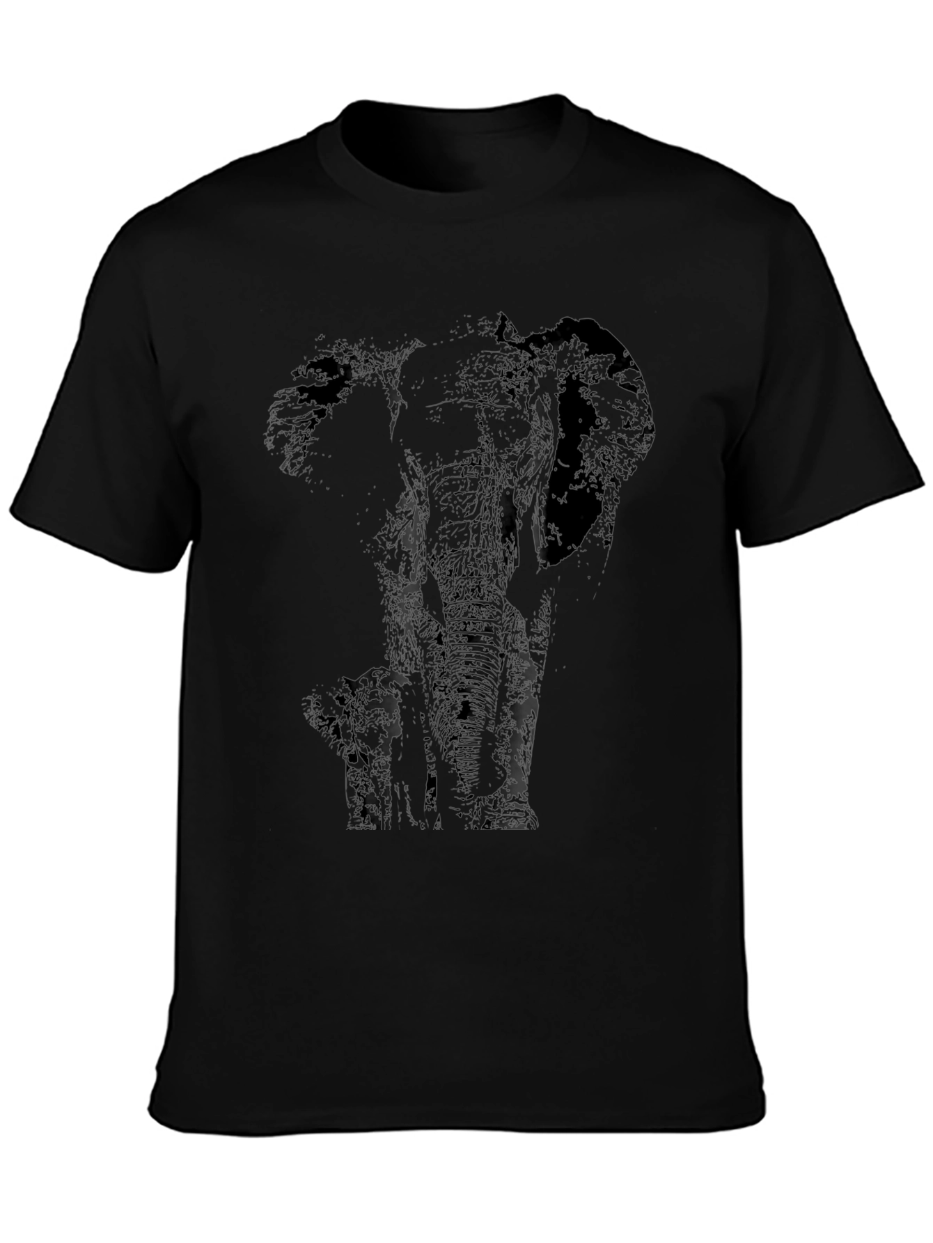 Elephant Silhouette Print Black T-Shirt