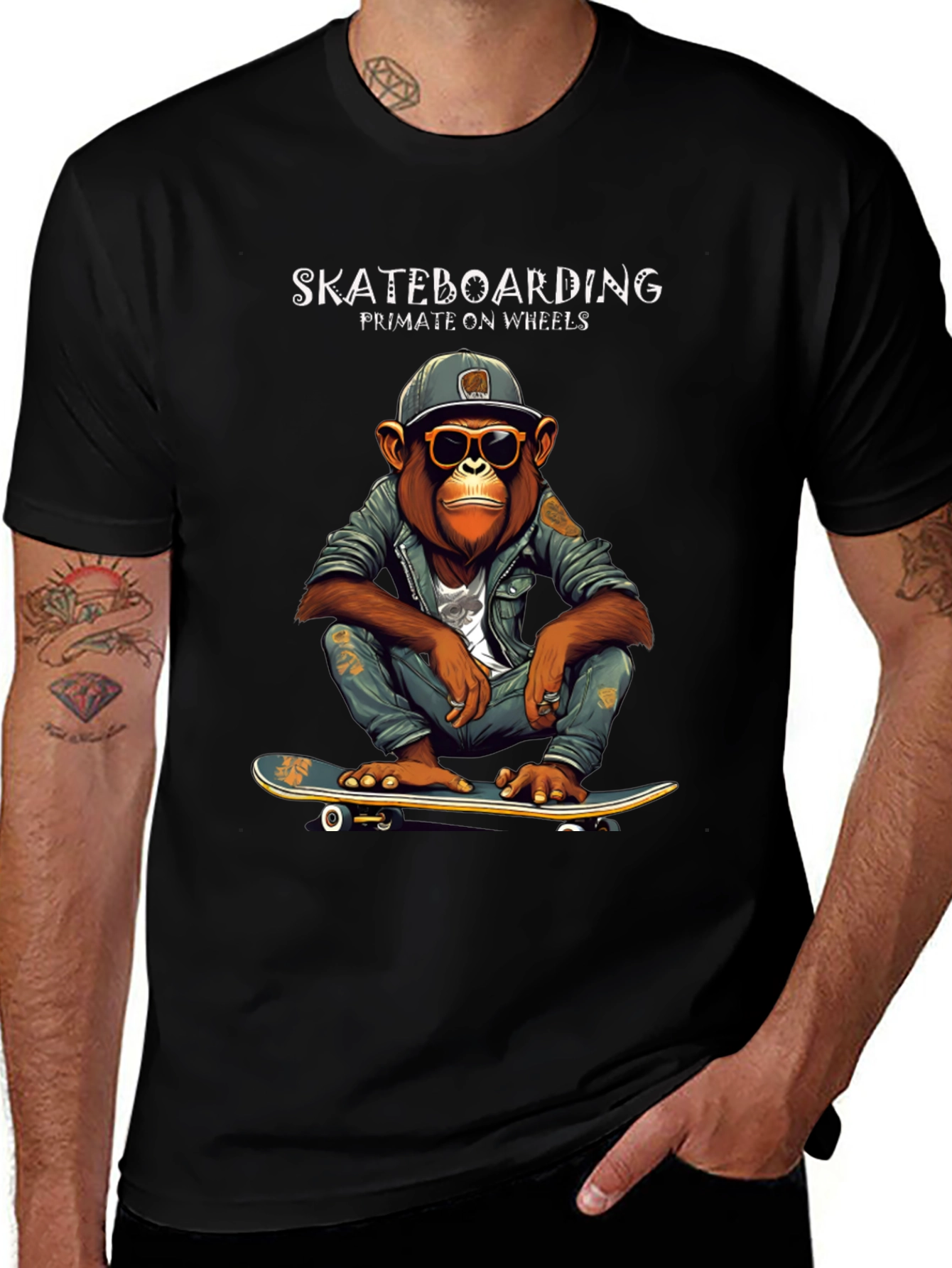 Skateboarding Primate on Wheels Graphic T-Shirt
