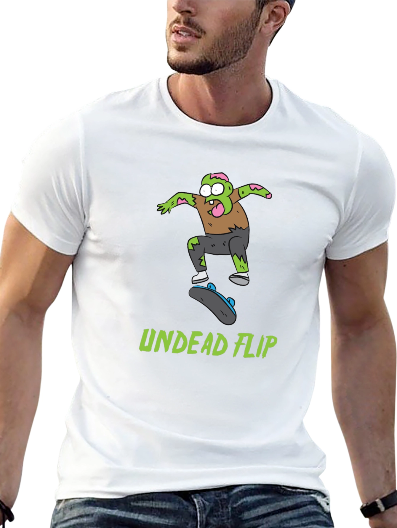 Undead Flip Zombie Skateboarder Black T-Shirt