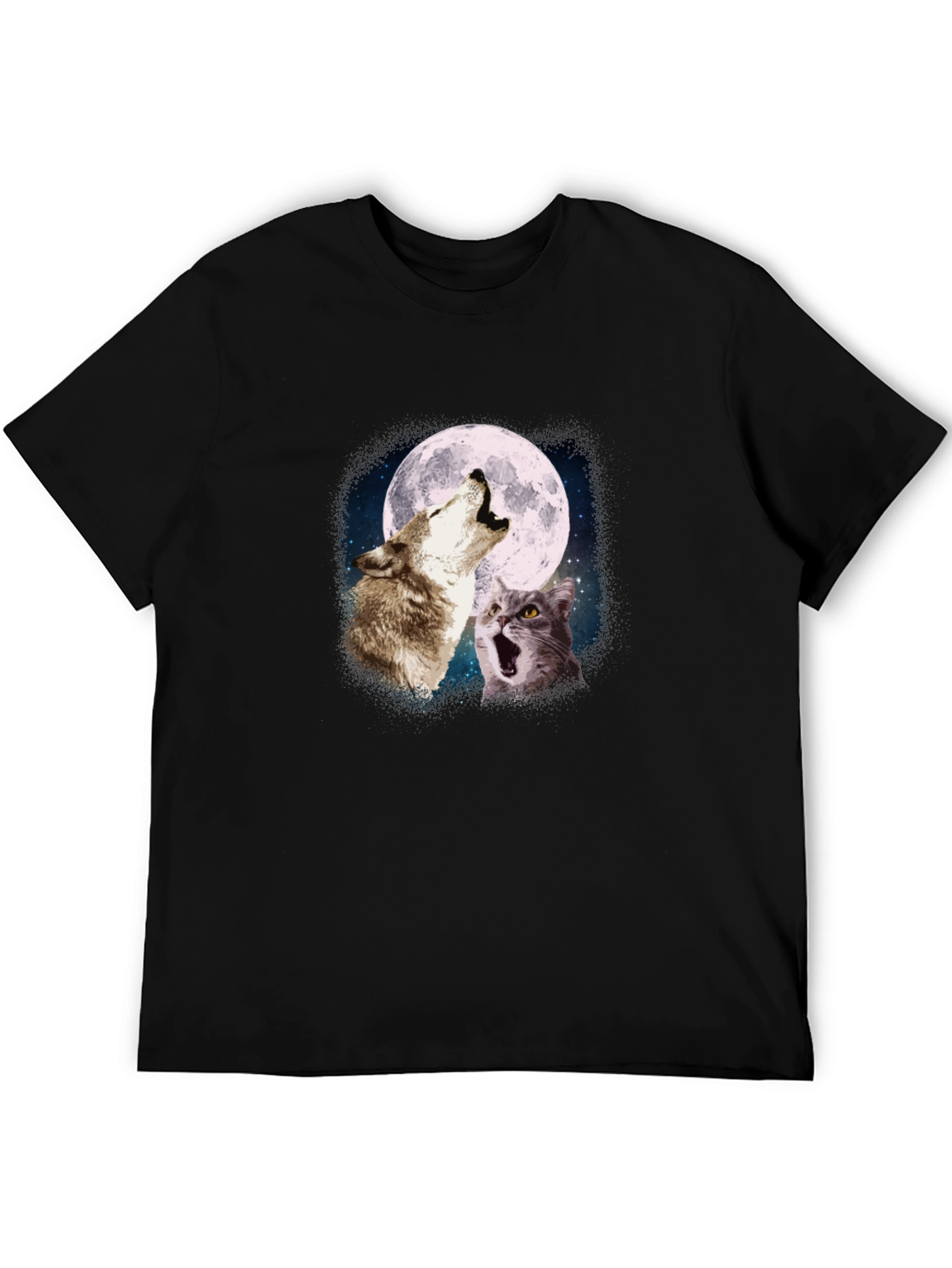 Wolf & Cat Moon Howl T-Shirt - Black