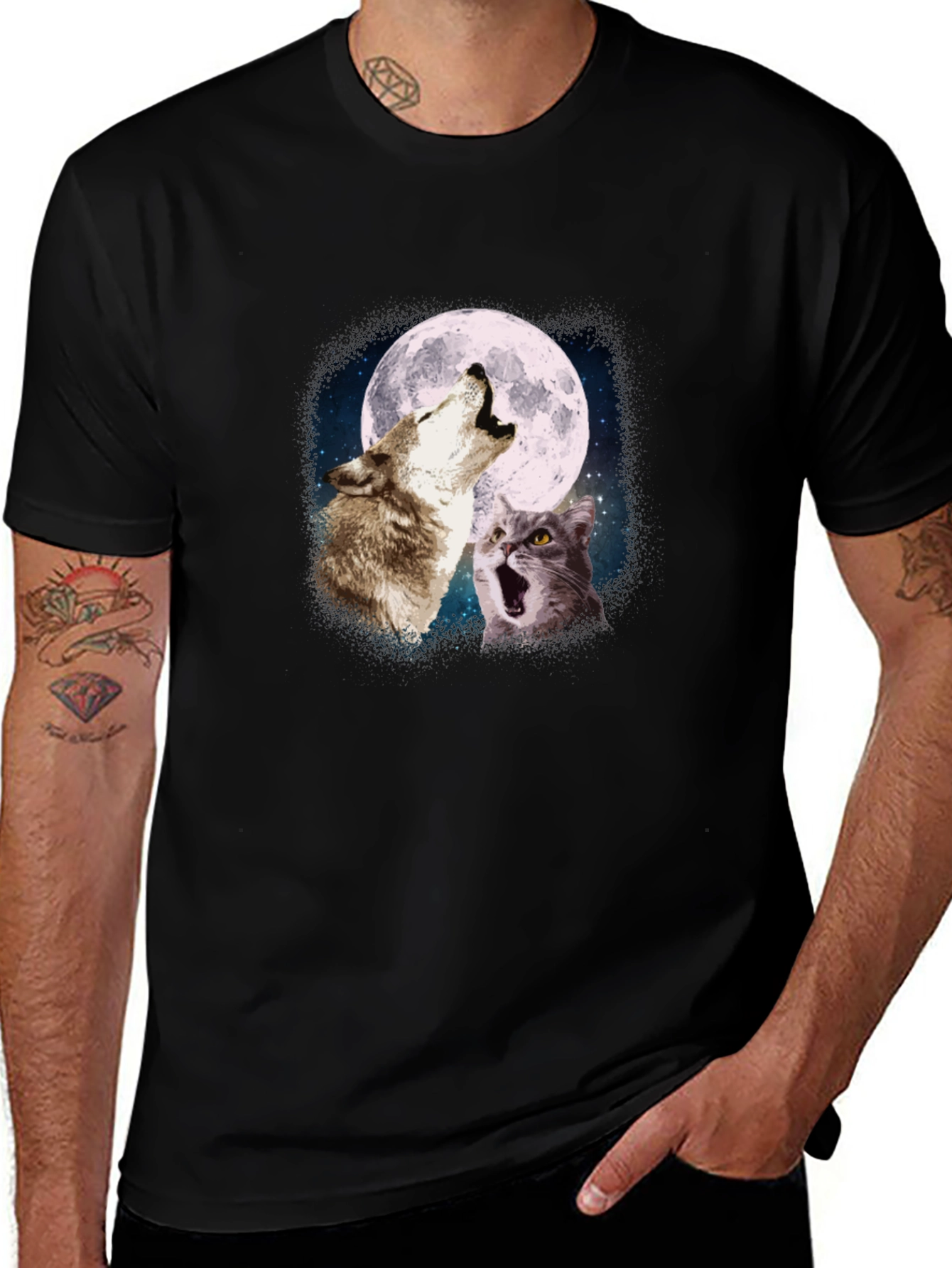 Wolf & Cat Moon Howl T-Shirt - Black