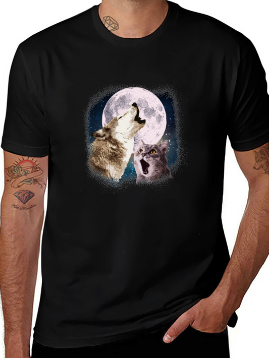 Wolf & Cat Moon Howl T-Shirt - Black