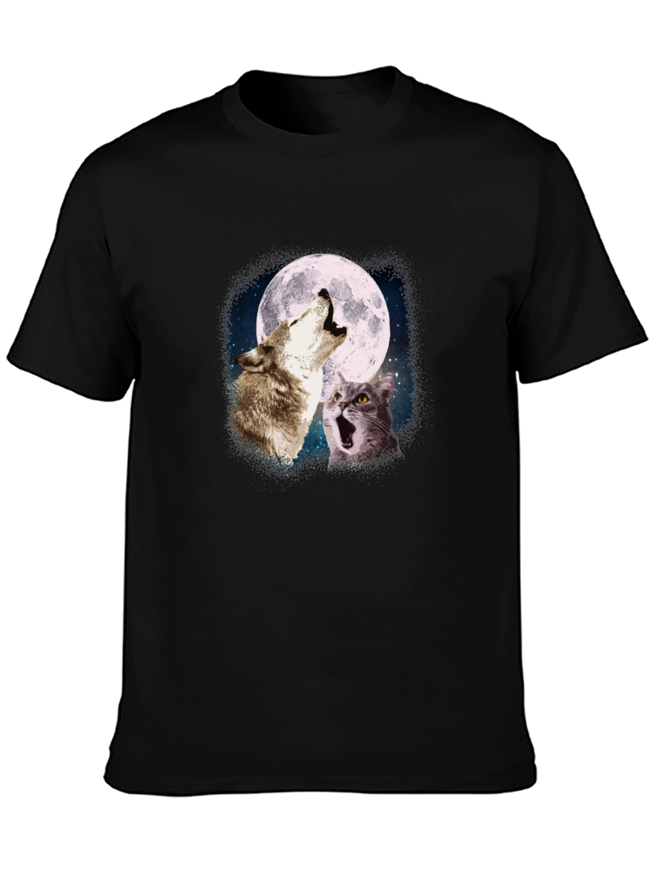 Wolf & Cat Moon Howl T-Shirt - Black
