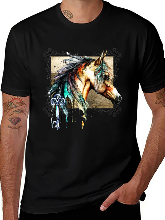 Horse & Key Graphic Tee - Stylish Mens Black T-Shirt
