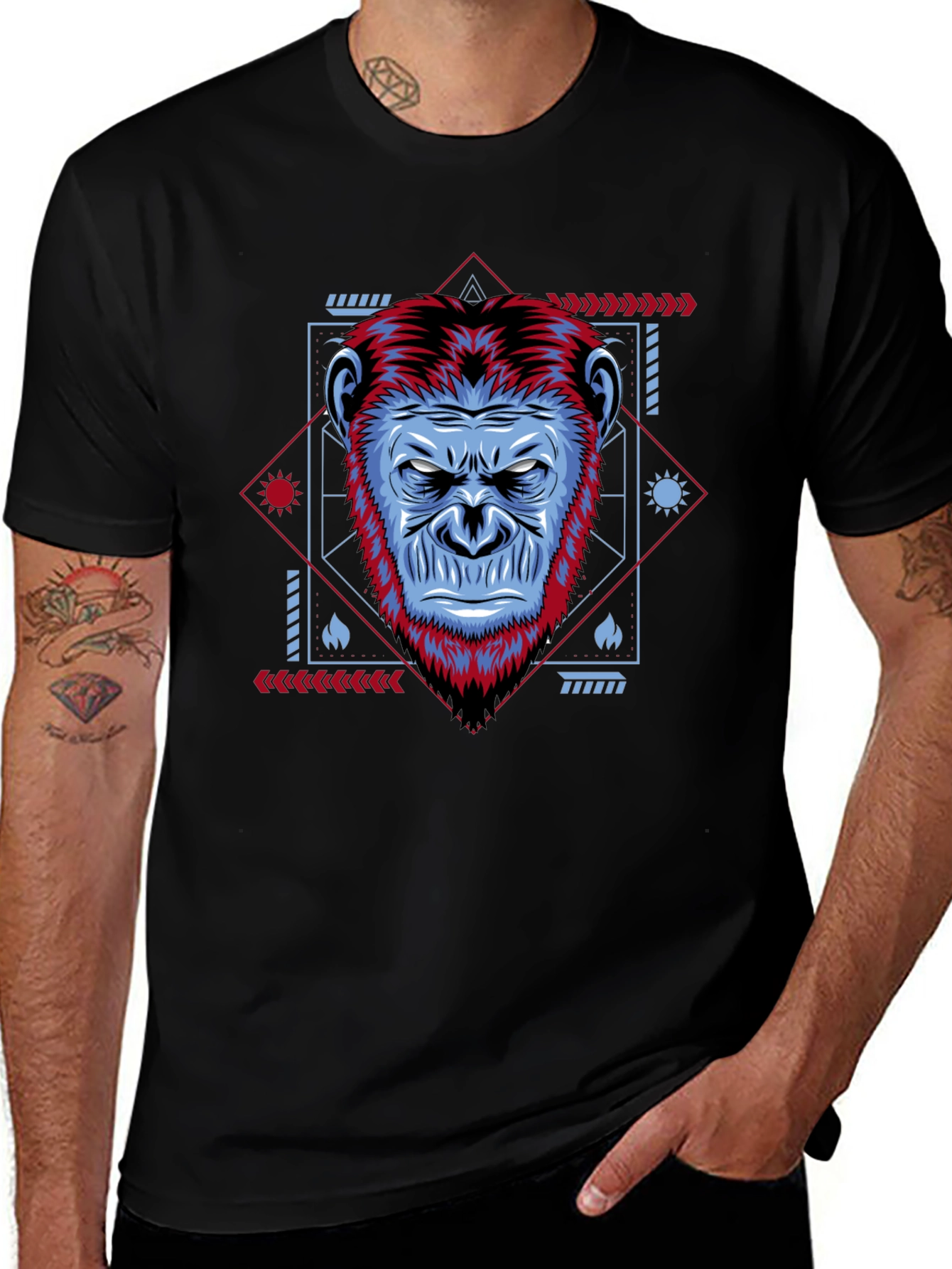 Geometric Gorilla Graphic Black Tee