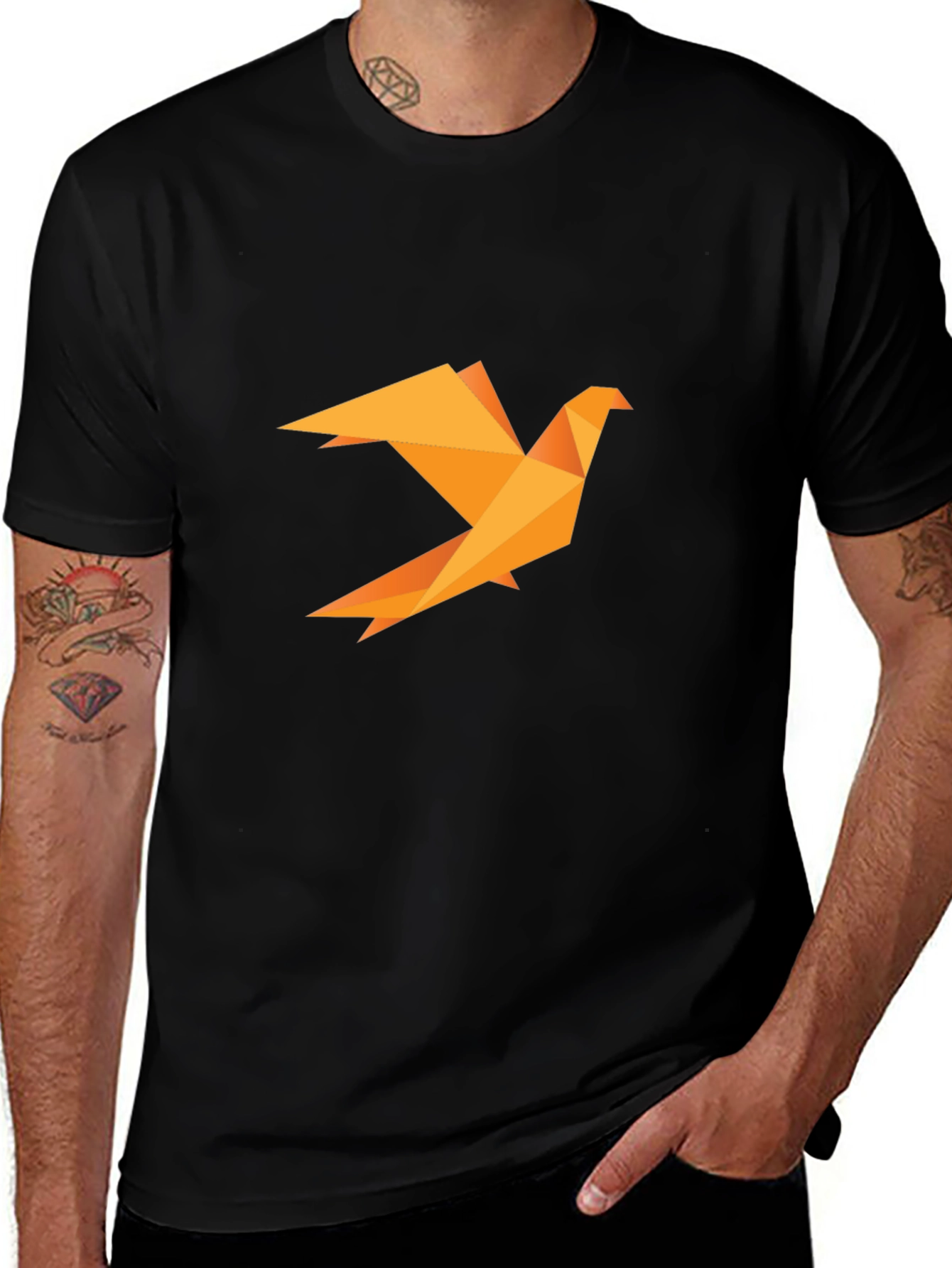 Geometric Origami Bird Black Tee