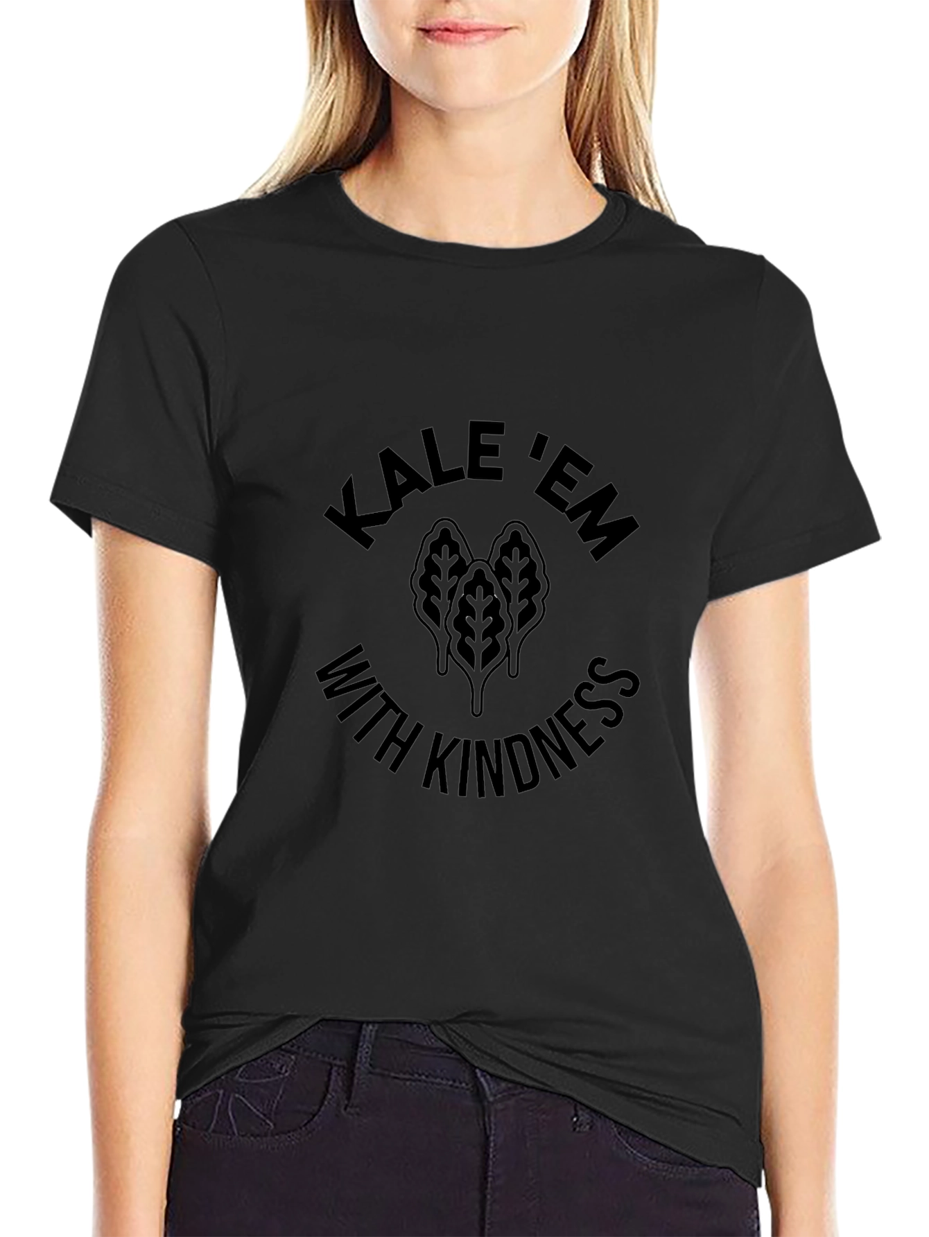 Kale Em With Kindness Black Graphic T-Shirt