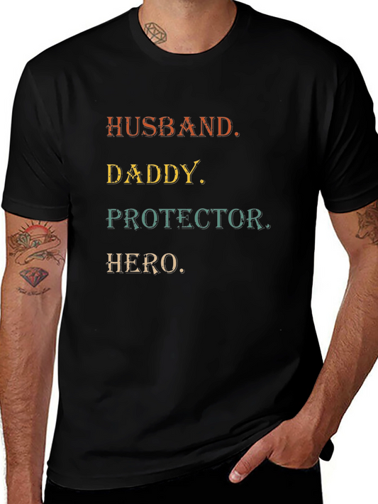 Husband Daddy Protector Hero Mens Black T-Shirt