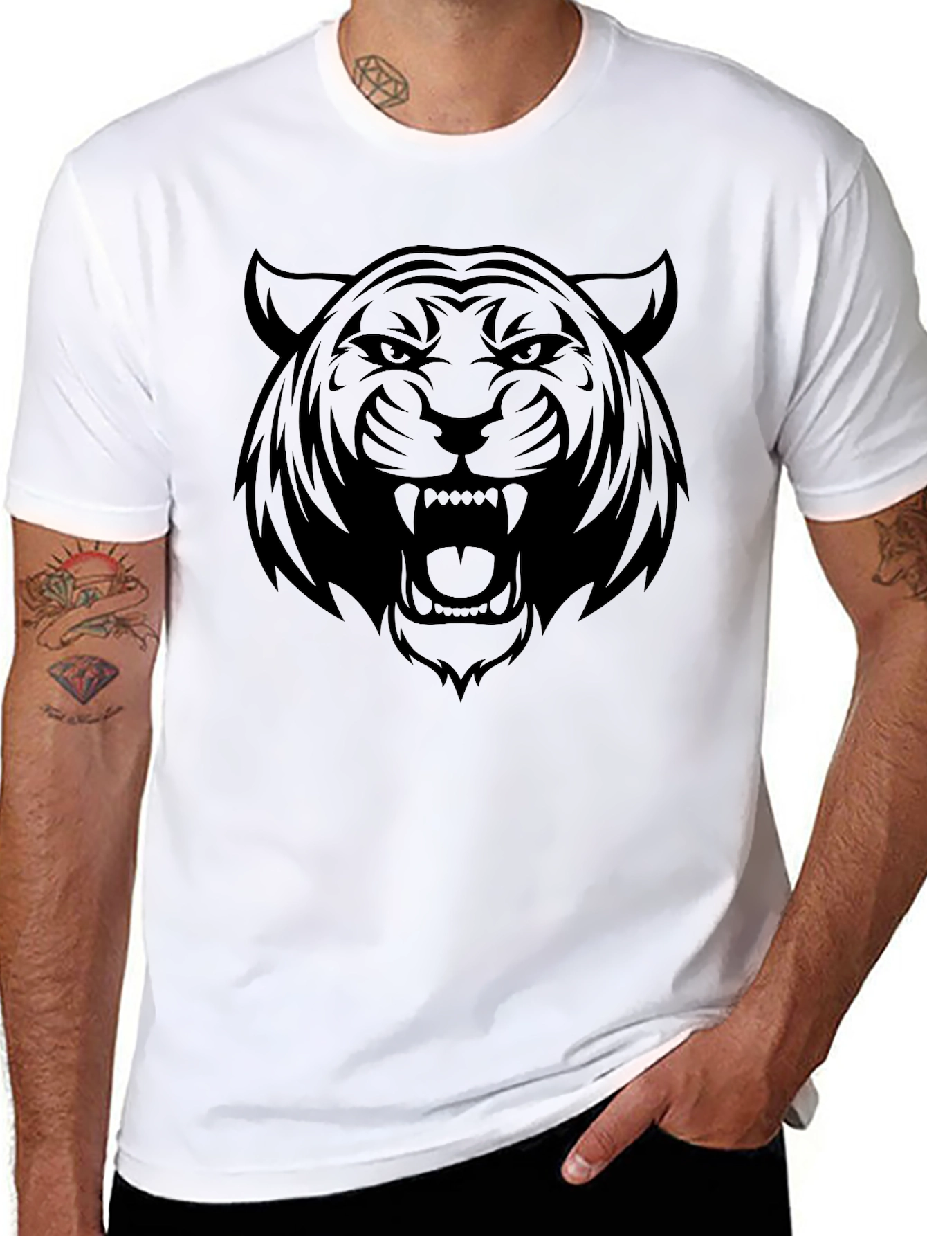 Black Tiger Graphic Tee - Mens Casual T-Shirt