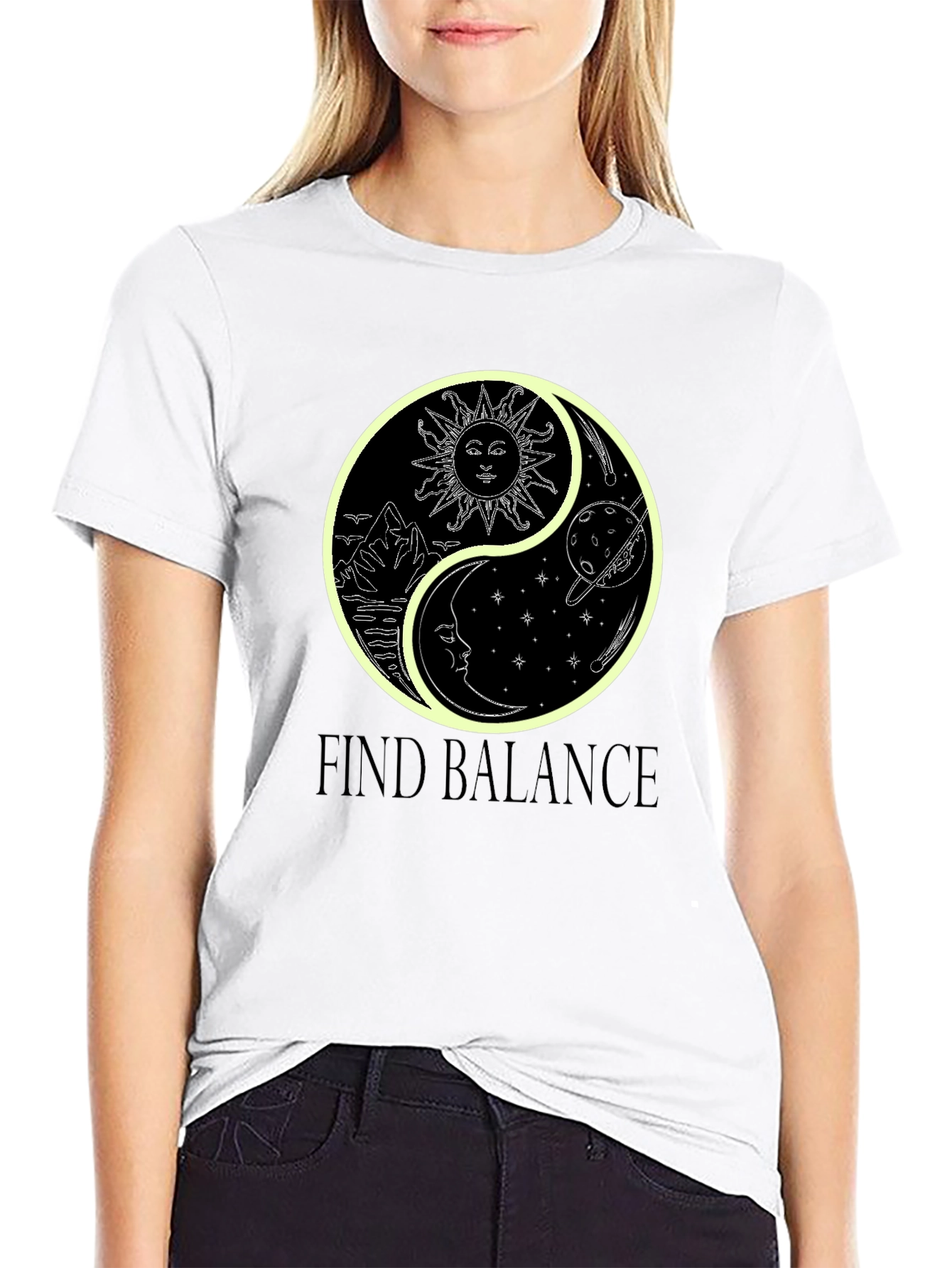 Yin Yang Sun & Moon Black Graphic Tee