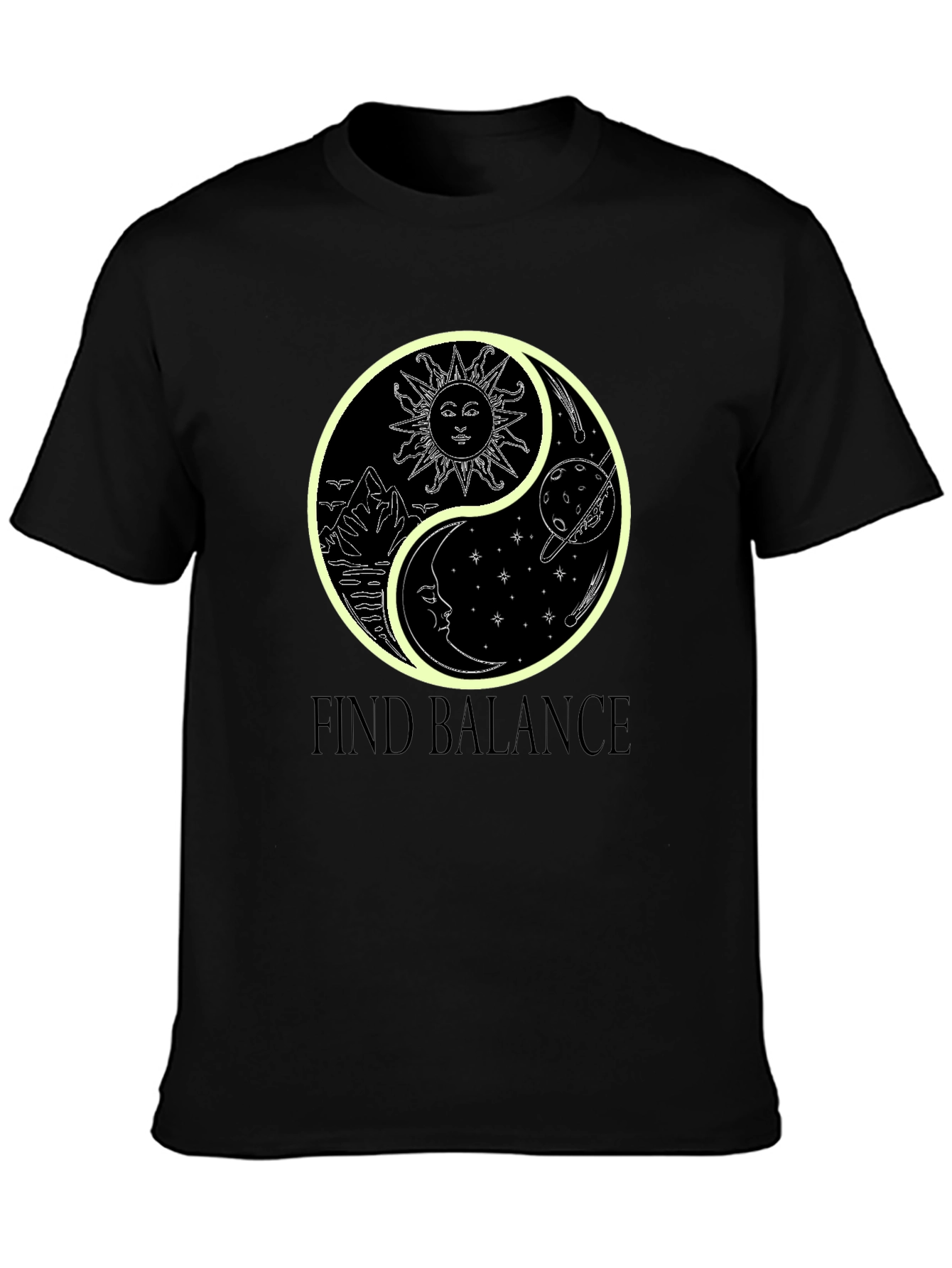 Yin Yang Sun & Moon Black Graphic Tee