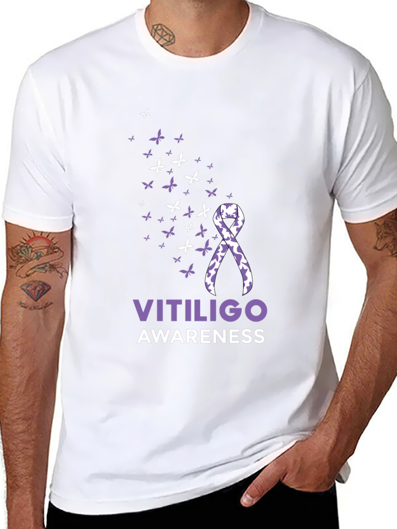 Vitiligo Awareness Ribbon T-Shirt - Butterfly Design