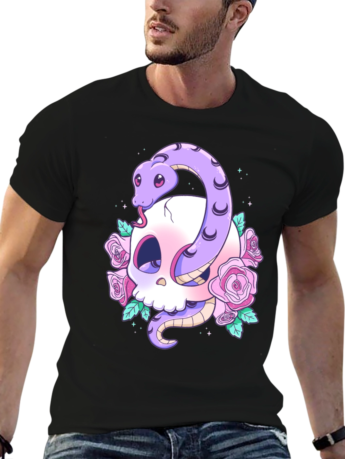 Skull Snake Rose Graphic Tee - Unique Design!
