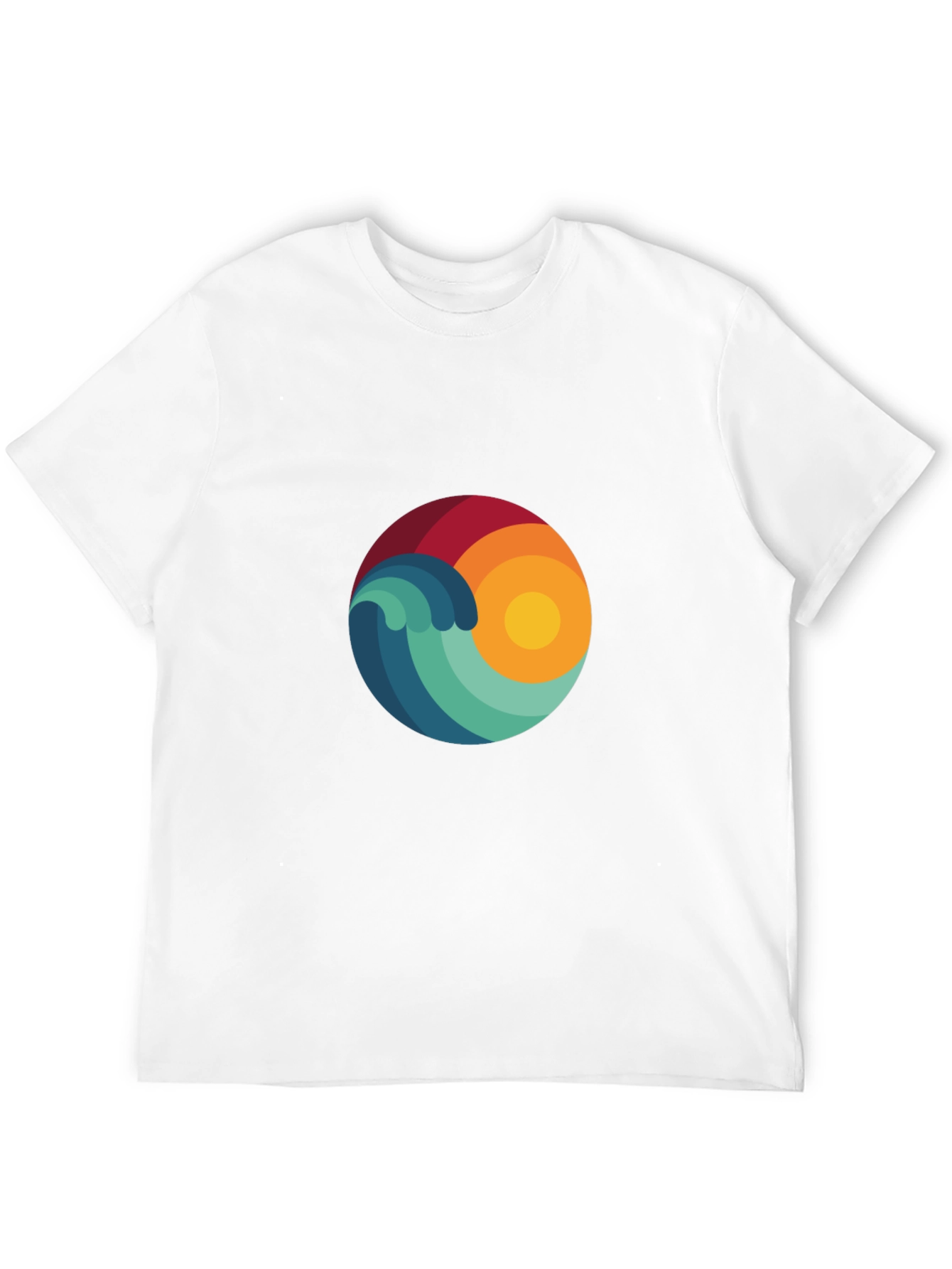 Abstract Wave & Sun Graphic Black T-Shirt