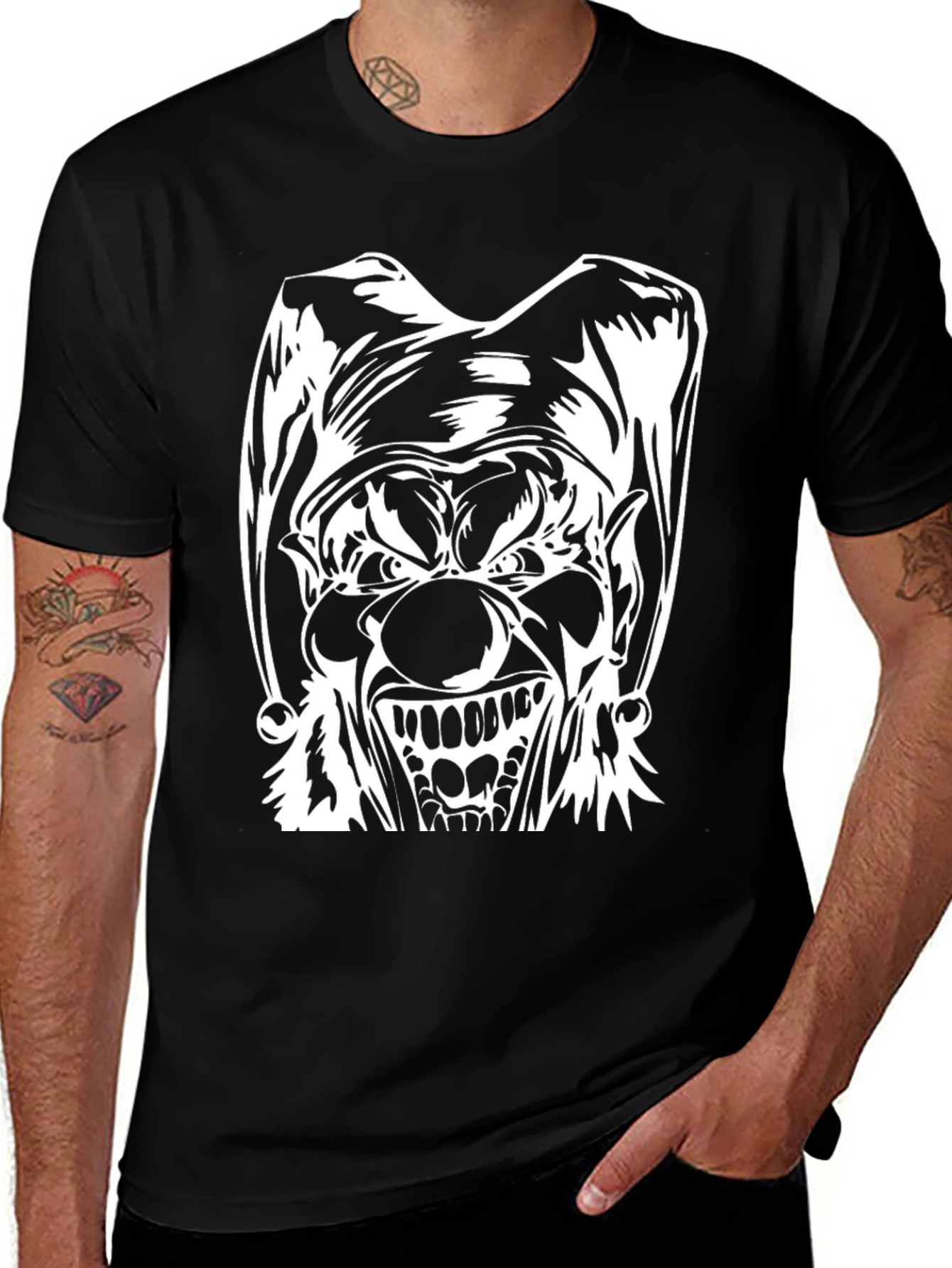Mens Black T-Shirt with Evil Clown Graphic