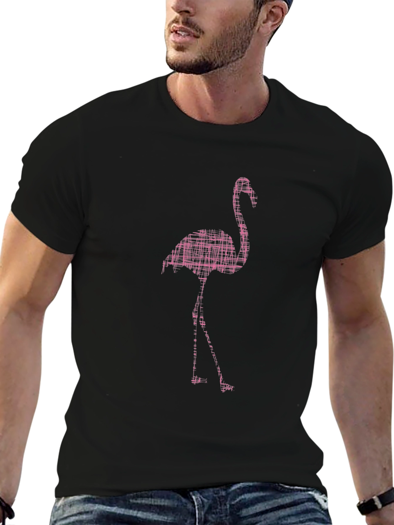 Mens Black Flamingo Graphic Tee Shirt