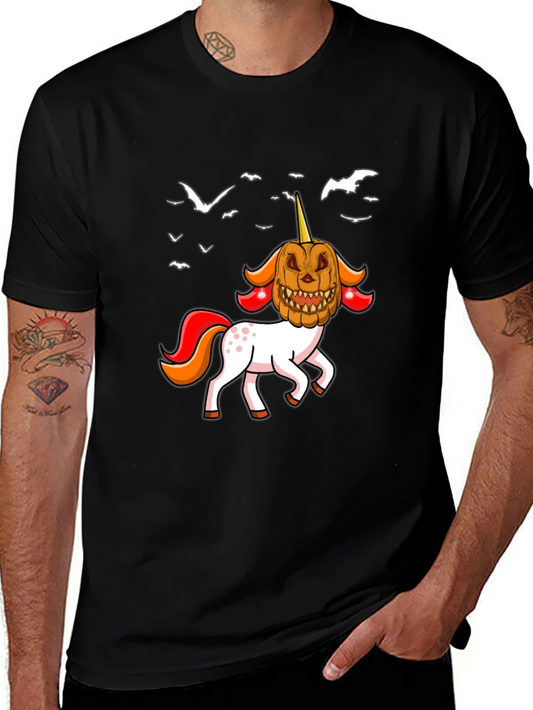 Halloween Unicorn Pumpkin Head Graphic T-Shirt