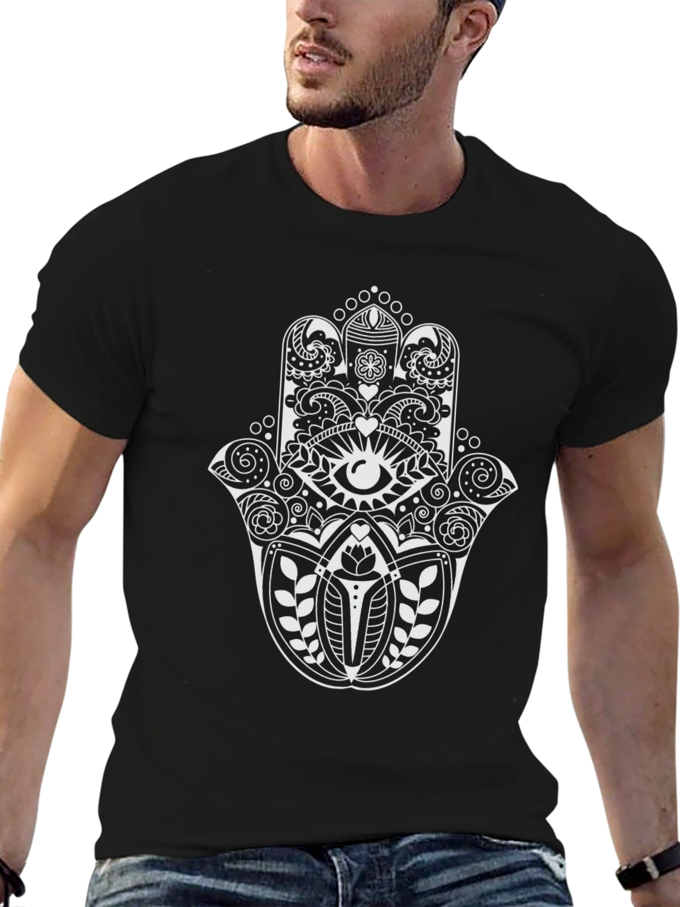 Hamsa Hand Graphic T-Shirt - Black
