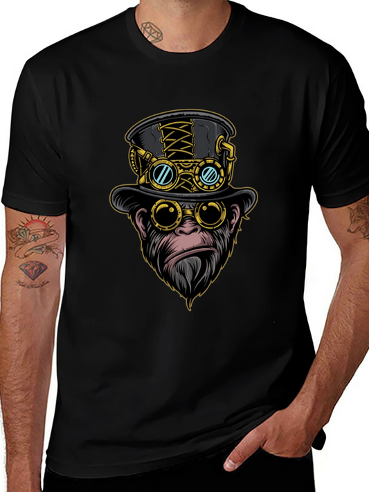 Steampunk Monkey Graphic Tee - Cool Ape with Top Hat