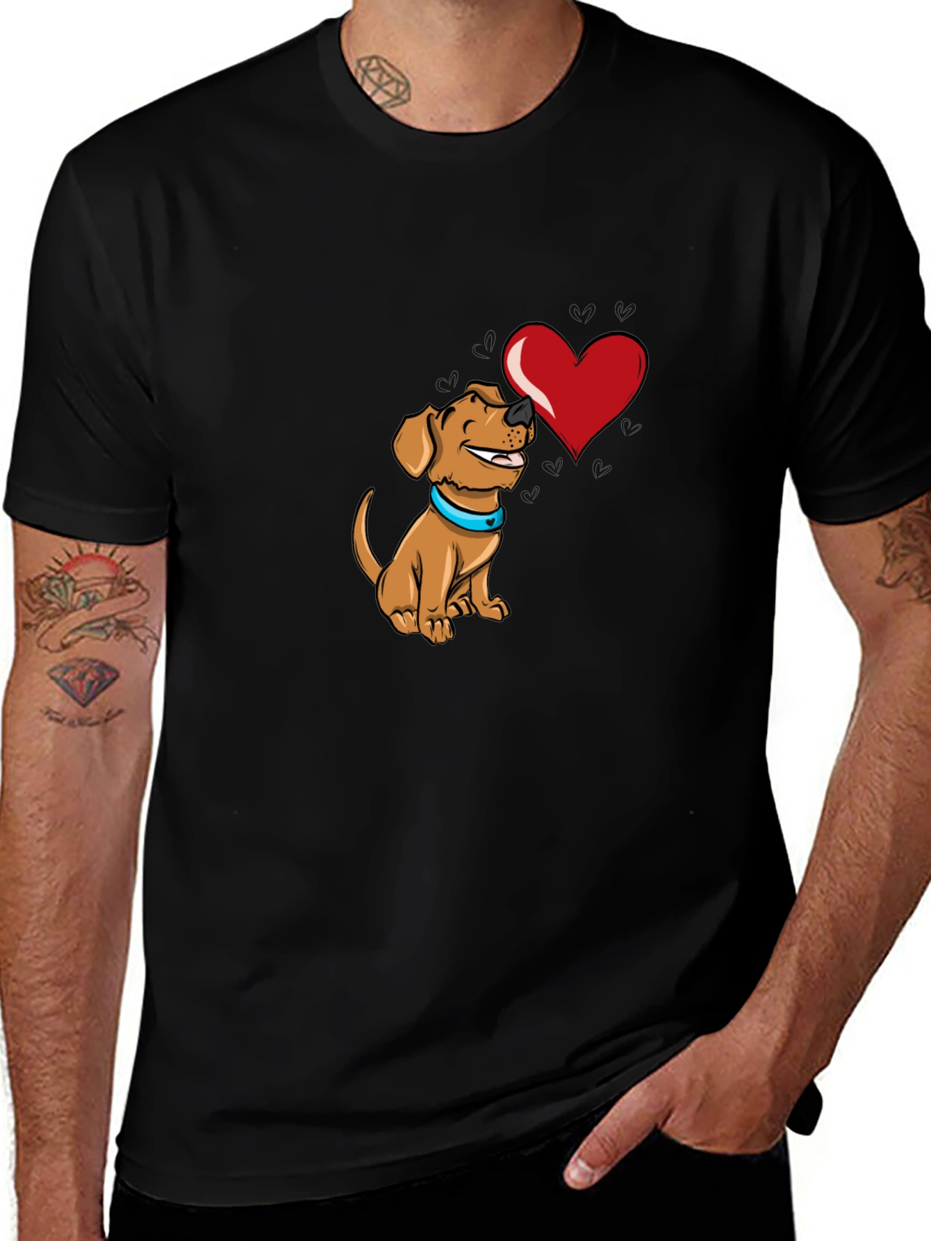 Dog with Heart Graphic Black T-Shirt