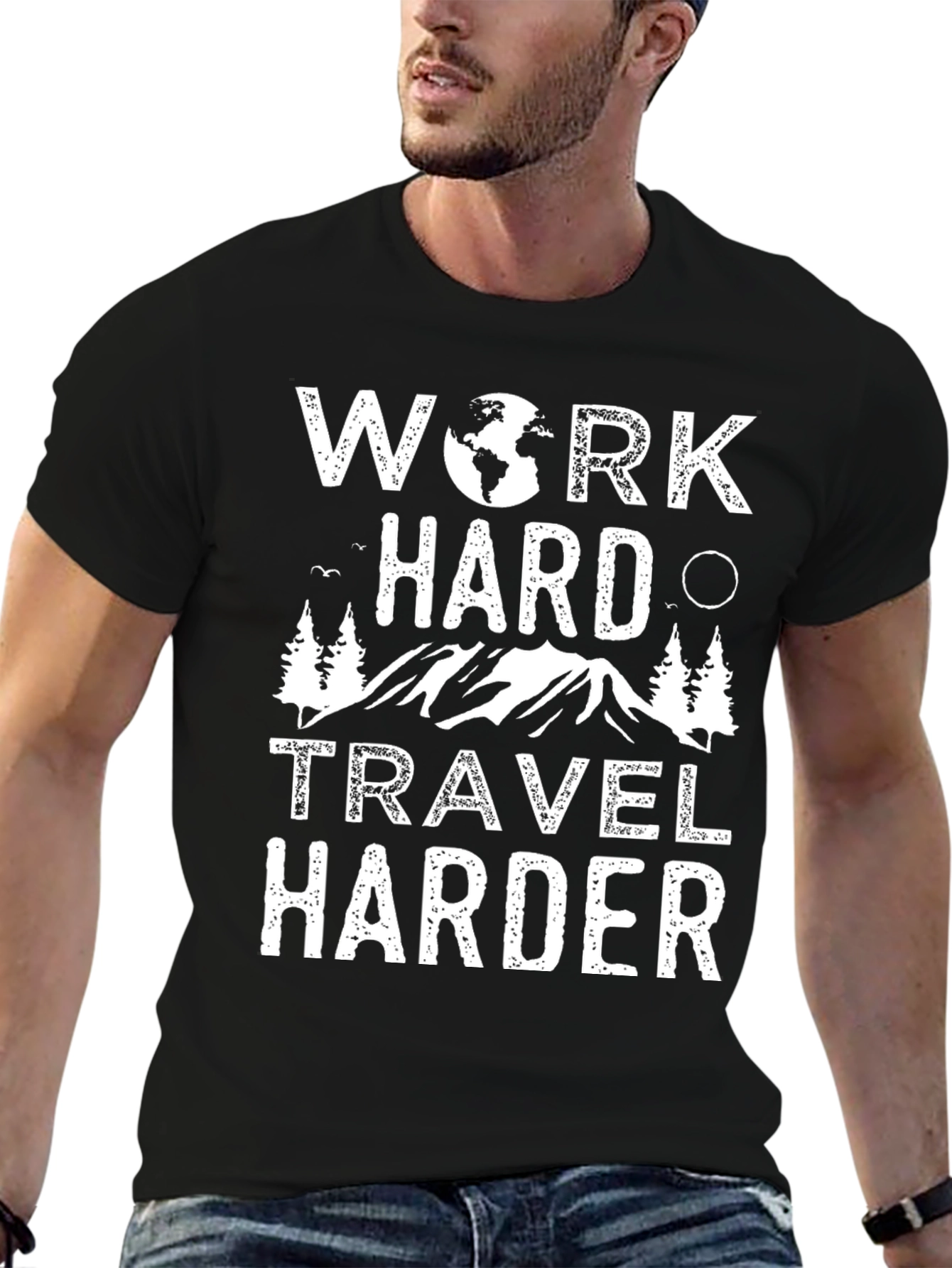 Work Hard Travel Harder Graphic Tee - Black
