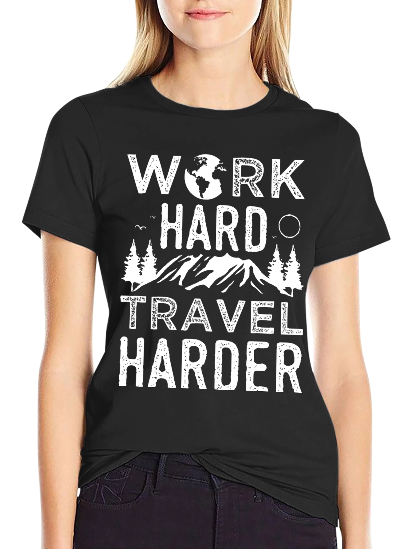 Work Hard Travel Harder Graphic Tee - Black
