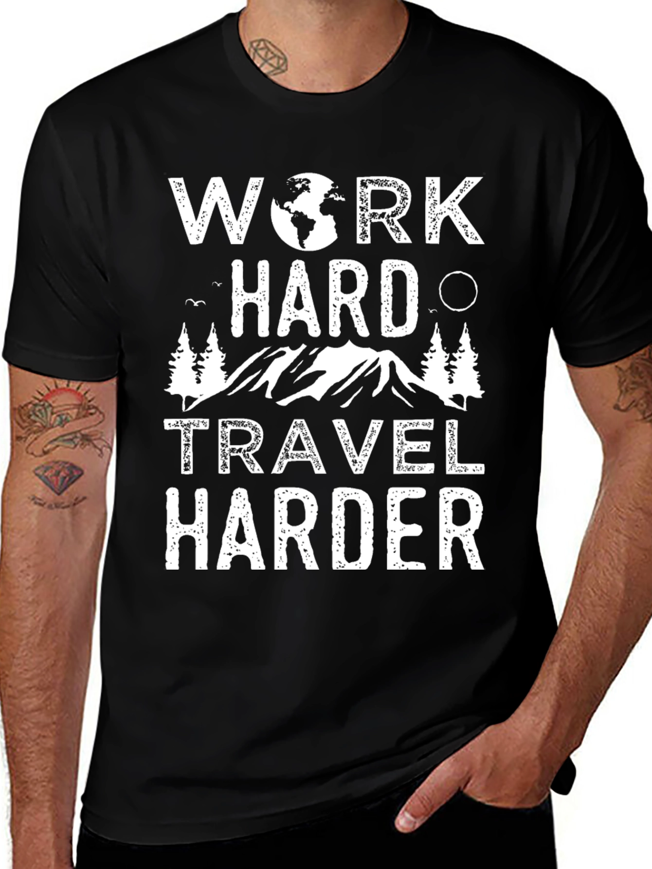 Work Hard Travel Harder Graphic Tee - Black