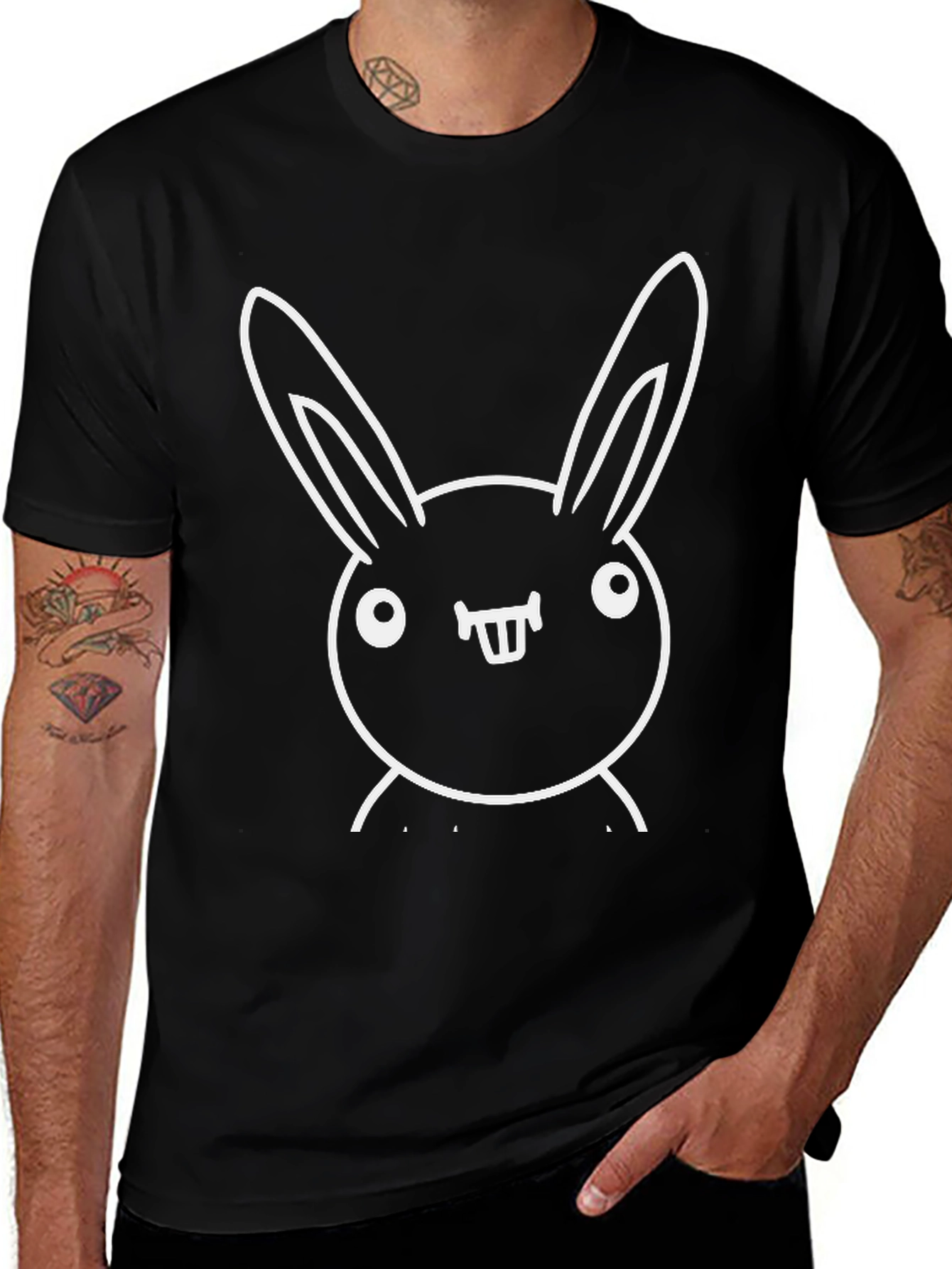 Funny Bunny Graphic Tee - Black Cotton T-Shirt