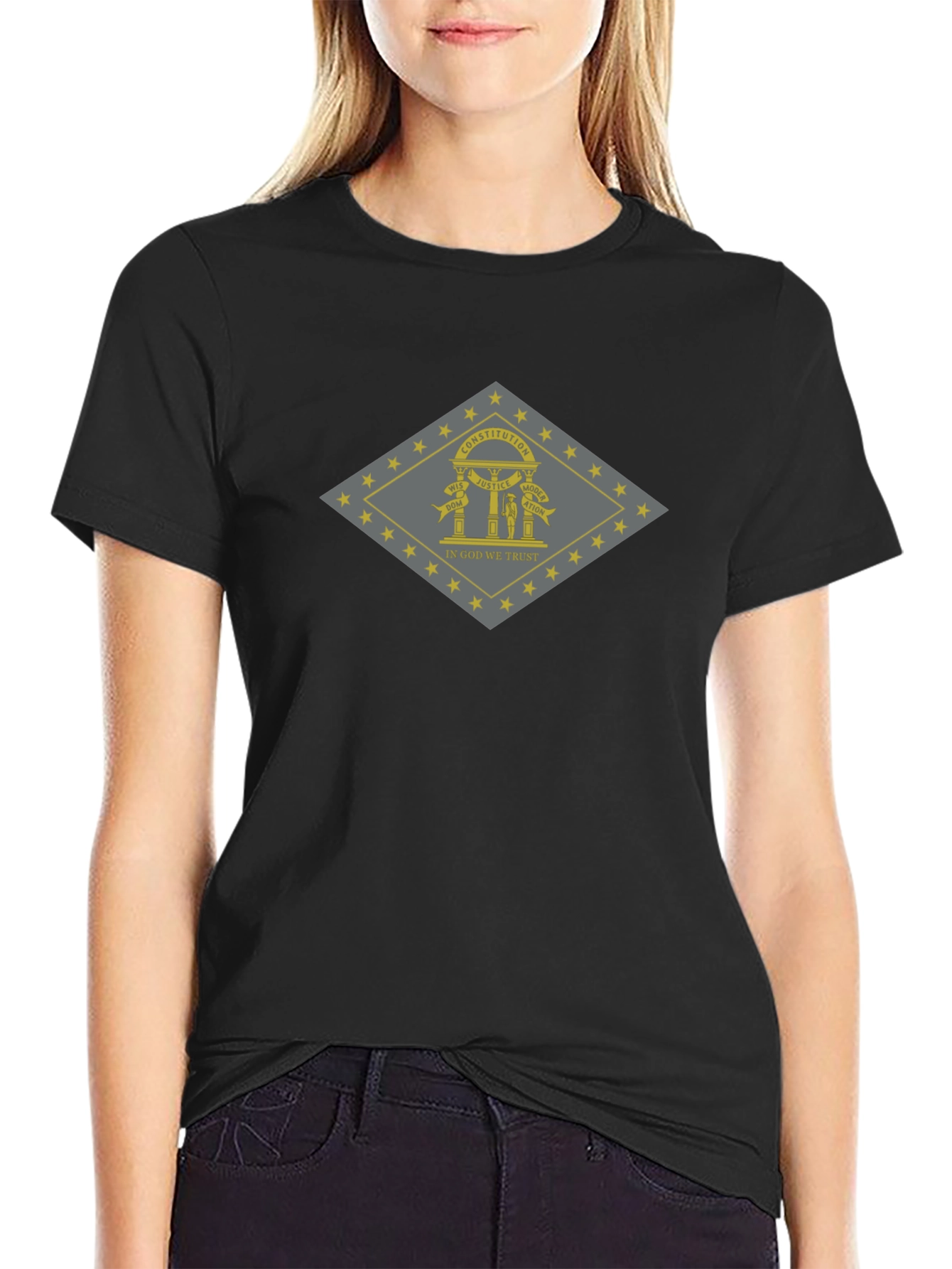 Georgia State Flag Graphic T-Shirt - Black