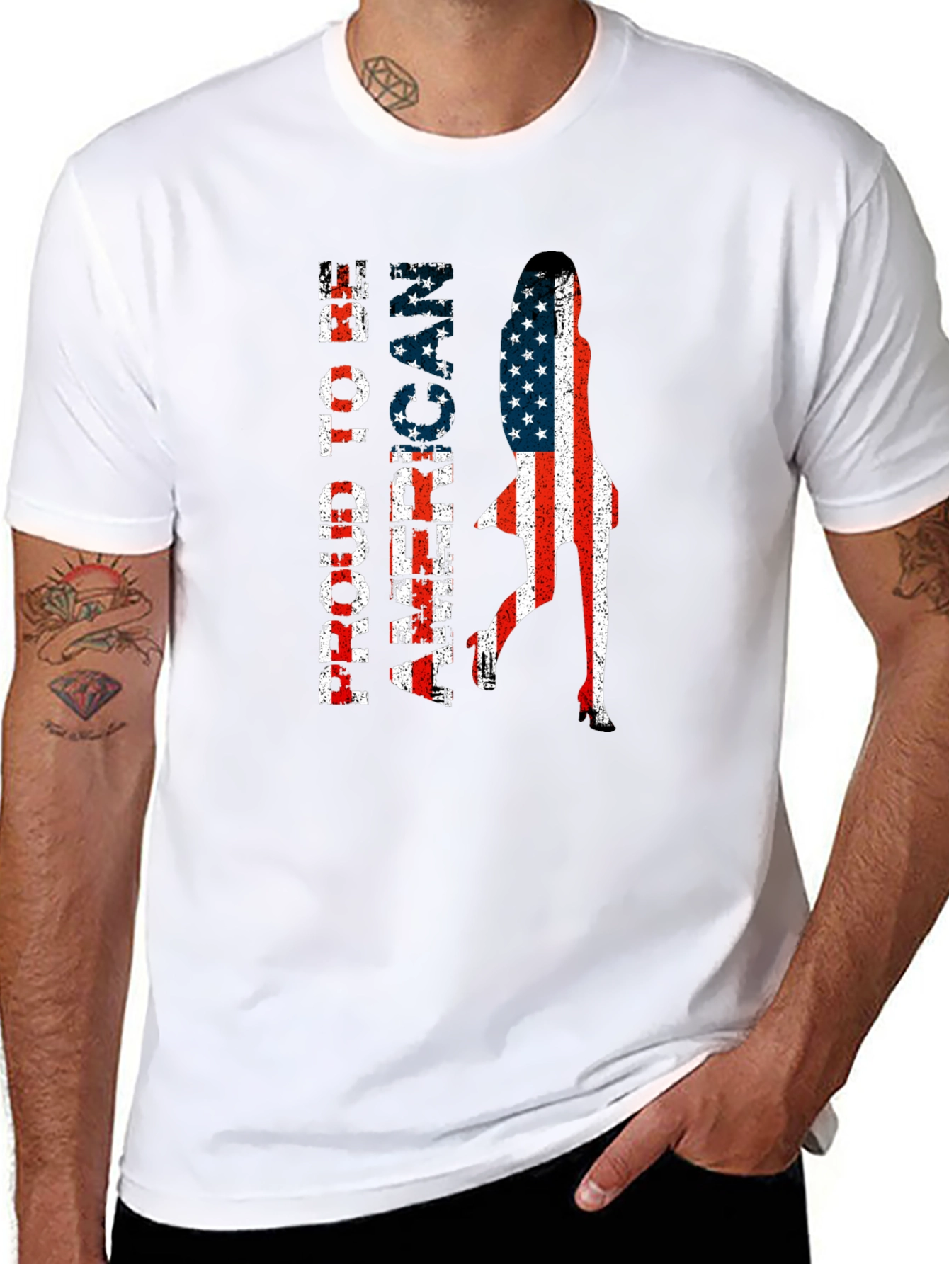 Patriotic American Woman Flag Graphic Tee