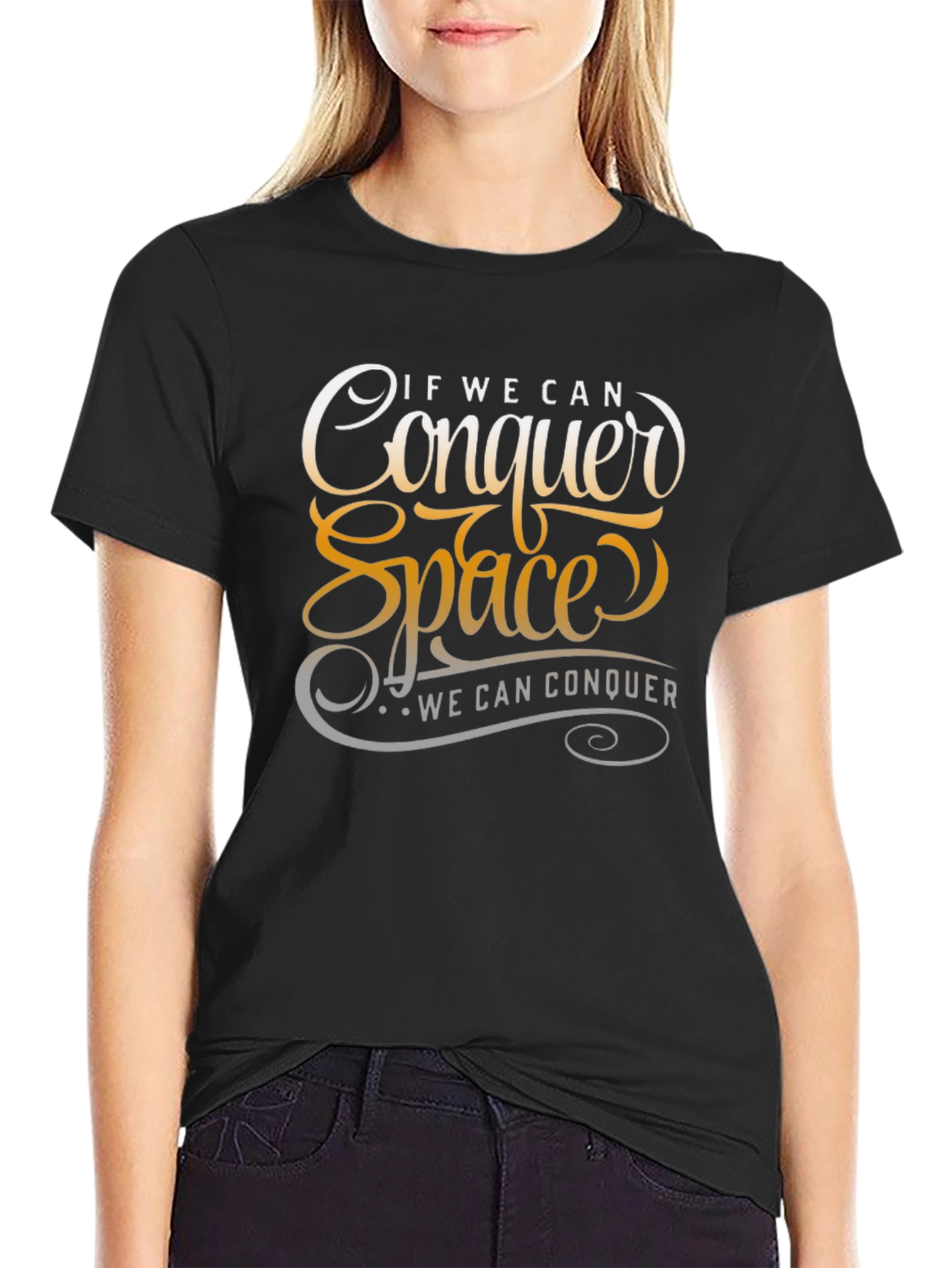 Conquer Space Graphic Print Black T-Shirt