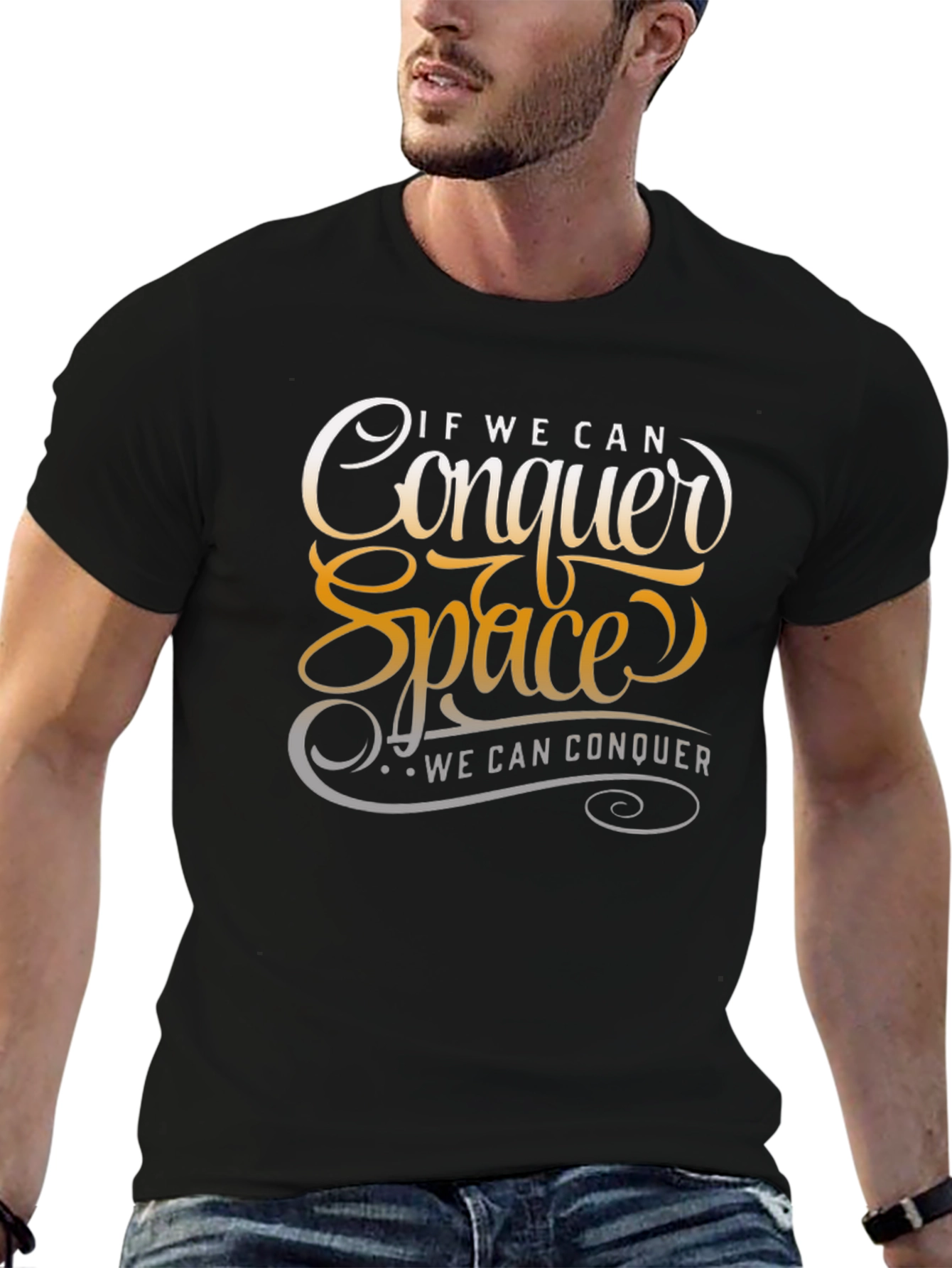 Conquer Space Graphic Print Black T-Shirt