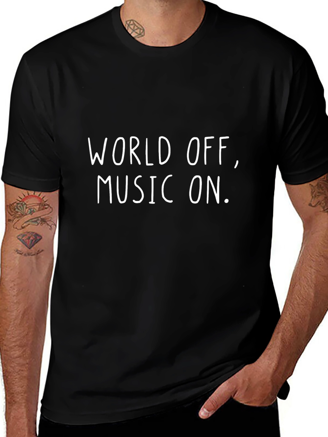 World Off Music On Black T-Shirt