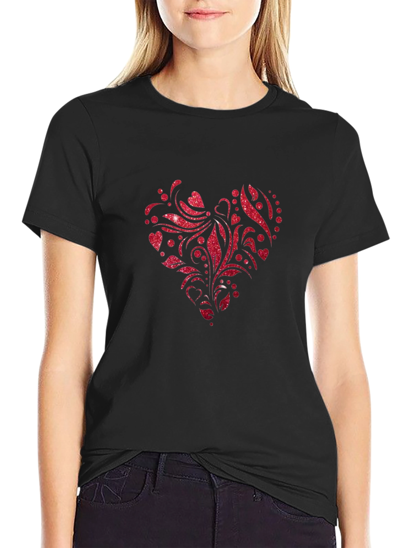 Red Glitter Heart Graphic Tee