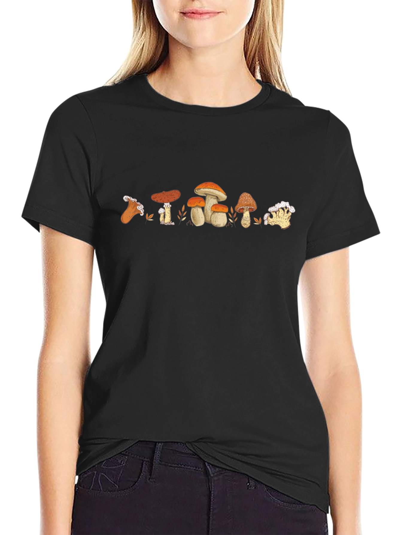 Mushroom Variety Print Crew Neck T-Shirt