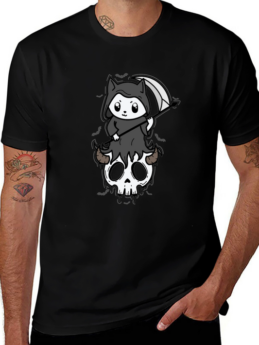 Grim Reaper Kitten T-Shirt - Skull Cute Spooky Tee