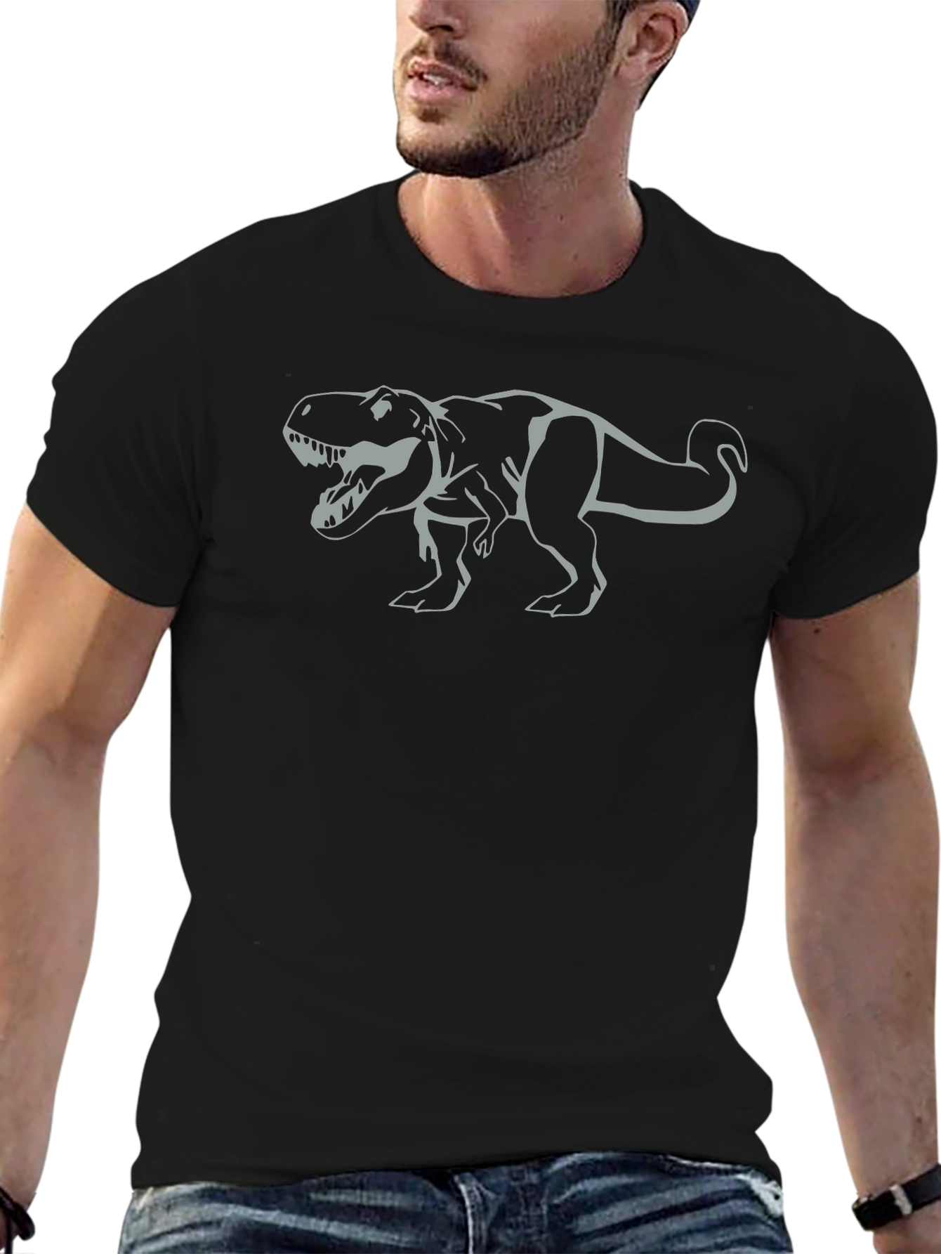 Dino T-Rex Graphic Black Cotton Tee