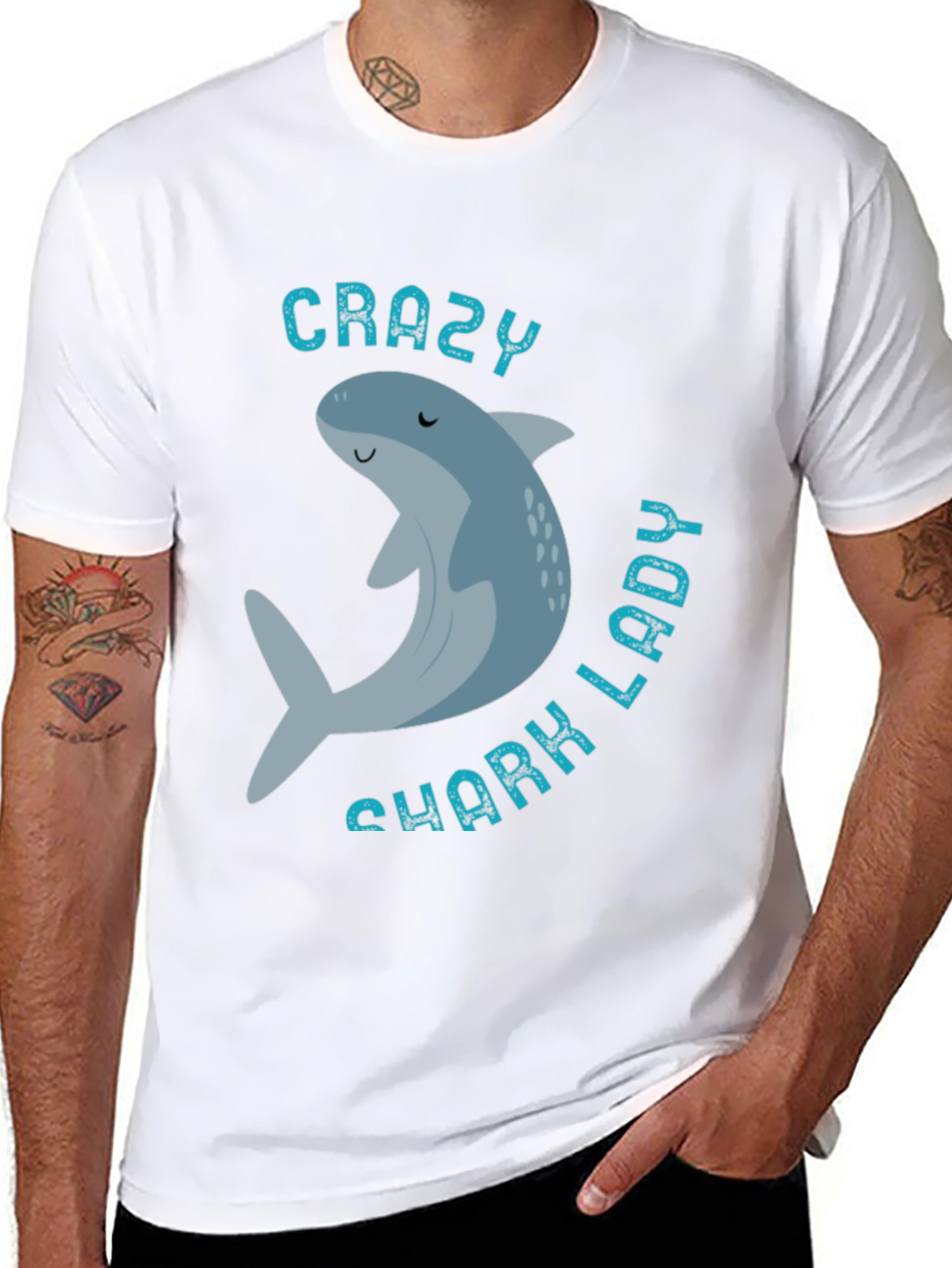 Crazy Shark Lady T-Shirt - Fun Aquatic Graphic Tee