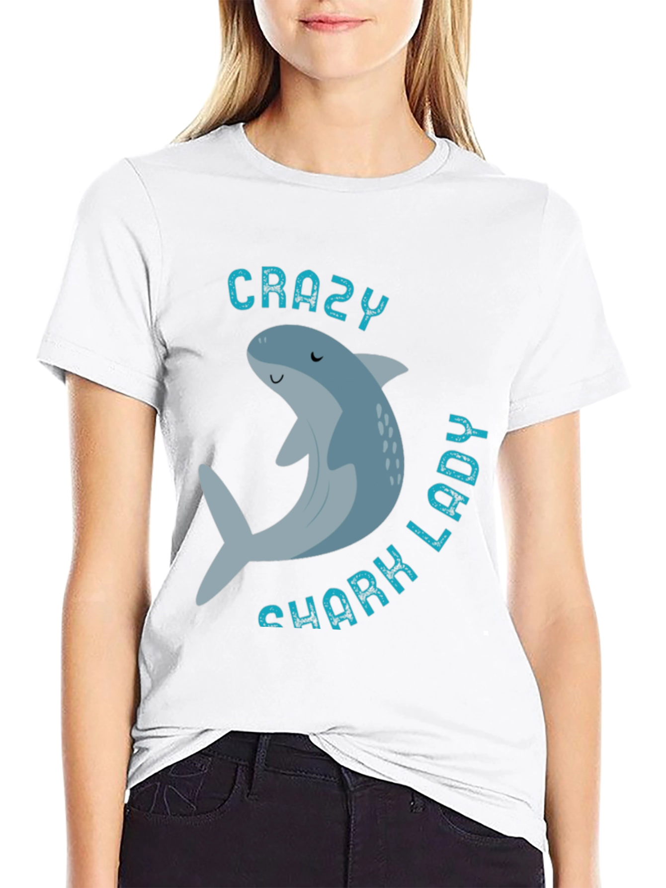 Crazy Shark Lady T-Shirt - Fun Aquatic Graphic Tee