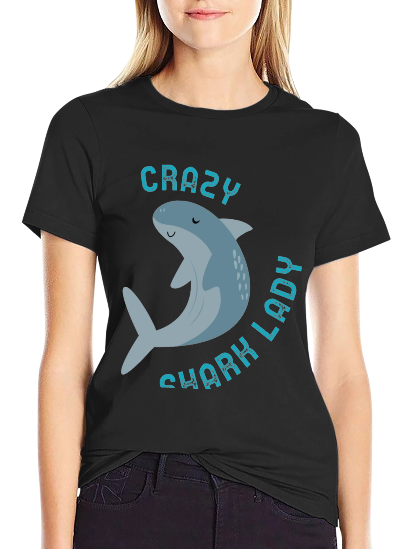Crazy Shark Lady T-Shirt - Fun Aquatic Graphic Tee