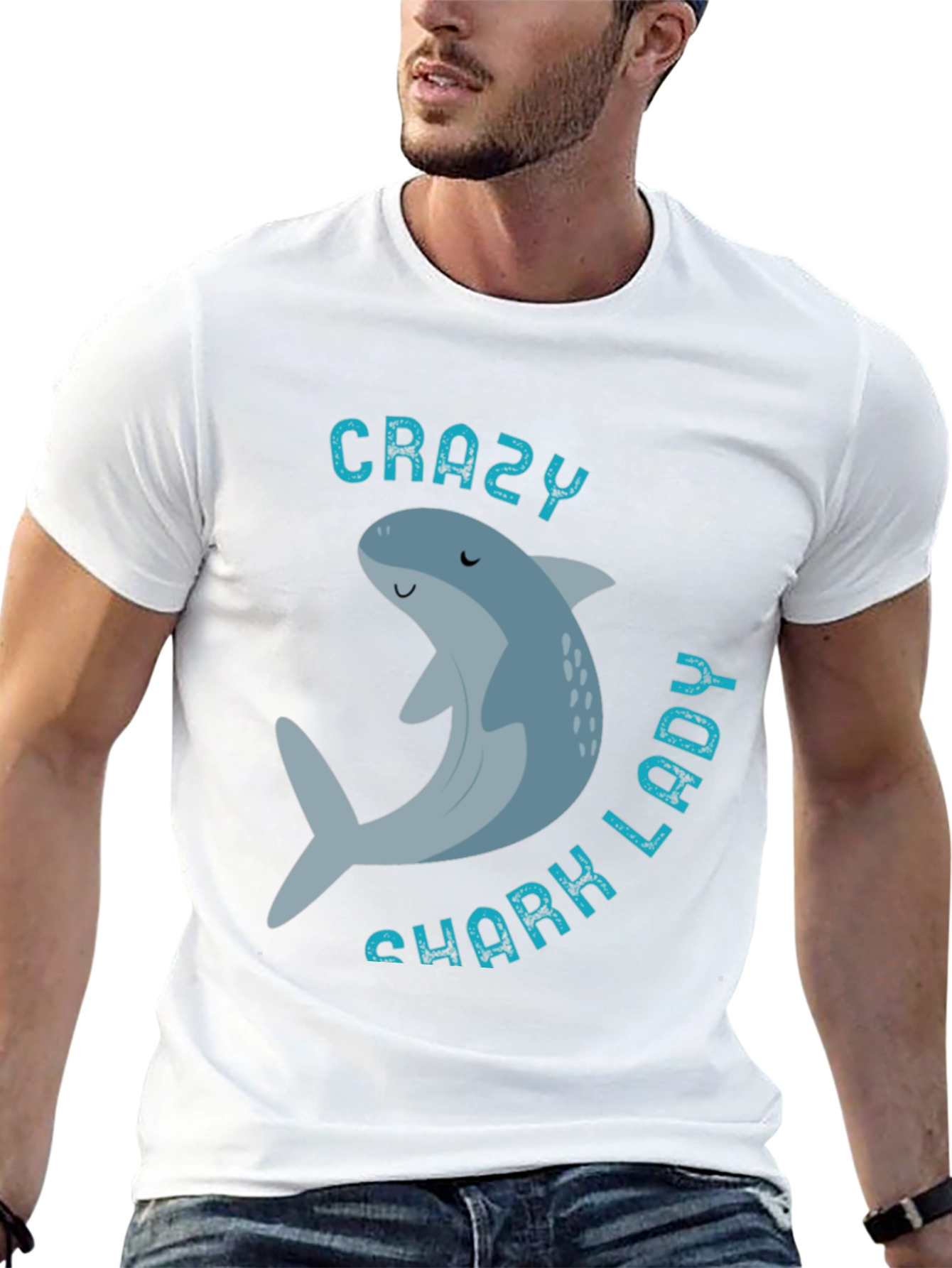 Crazy Shark Lady T-Shirt - Fun Aquatic Graphic Tee