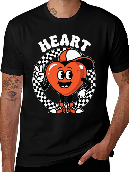 Heart Character Graphic Tee - Cool Design